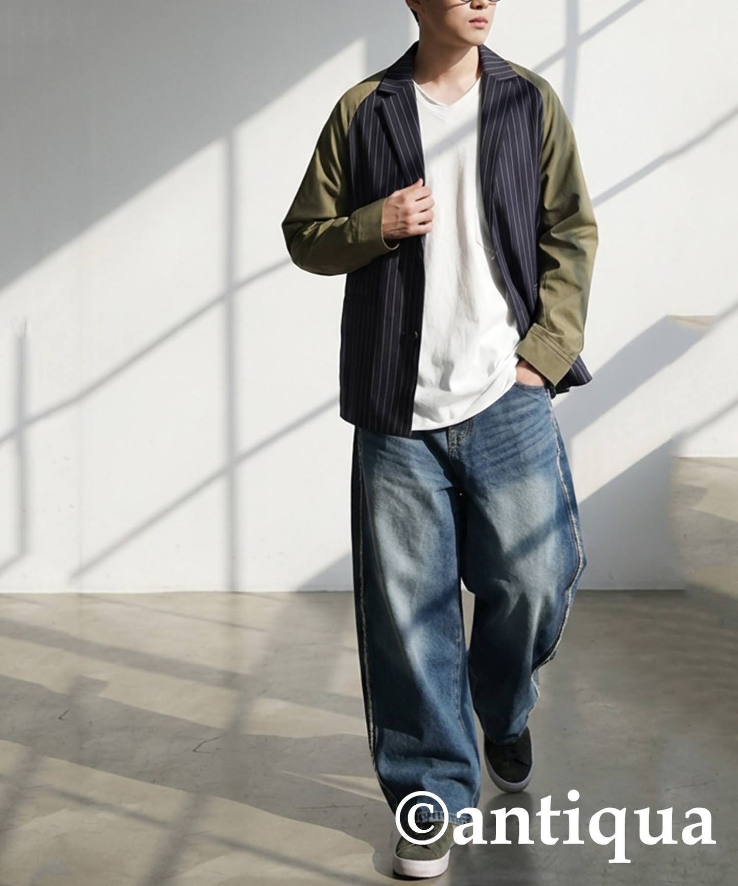 Cut-Off V-Neck Long T-Shirt Men's