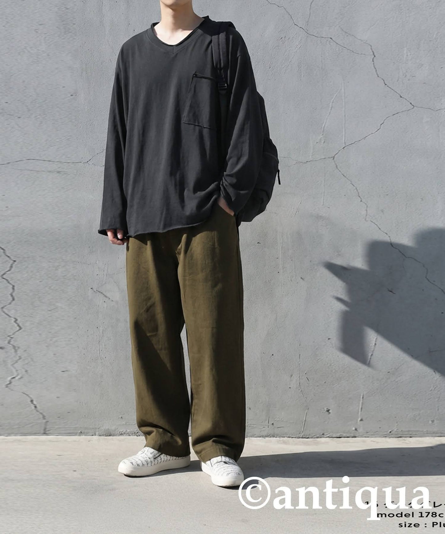 Cut-Off V-Neck Long T-Shirt Men's