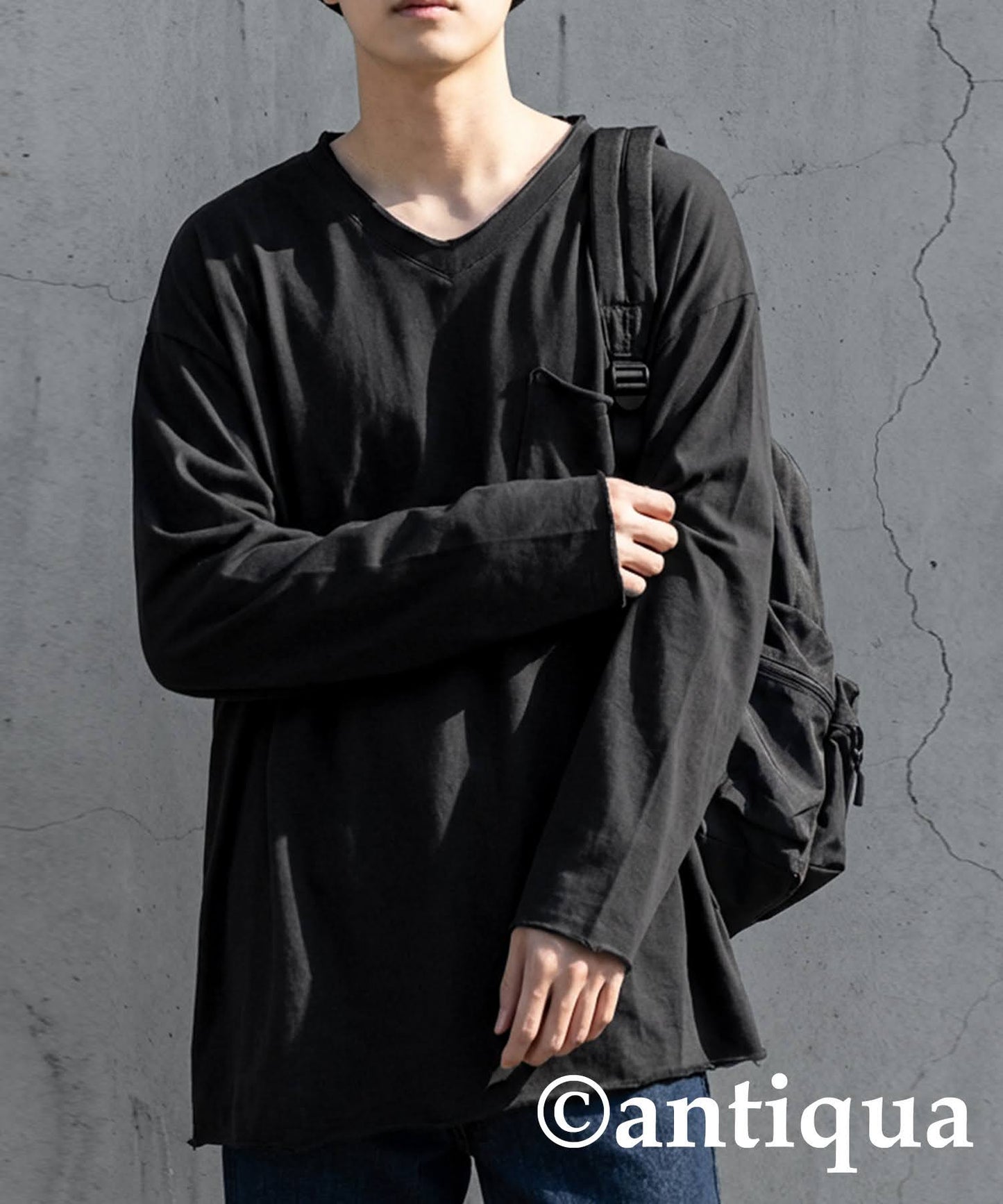 Cut-Off V-Neck Long T-Shirt Men's