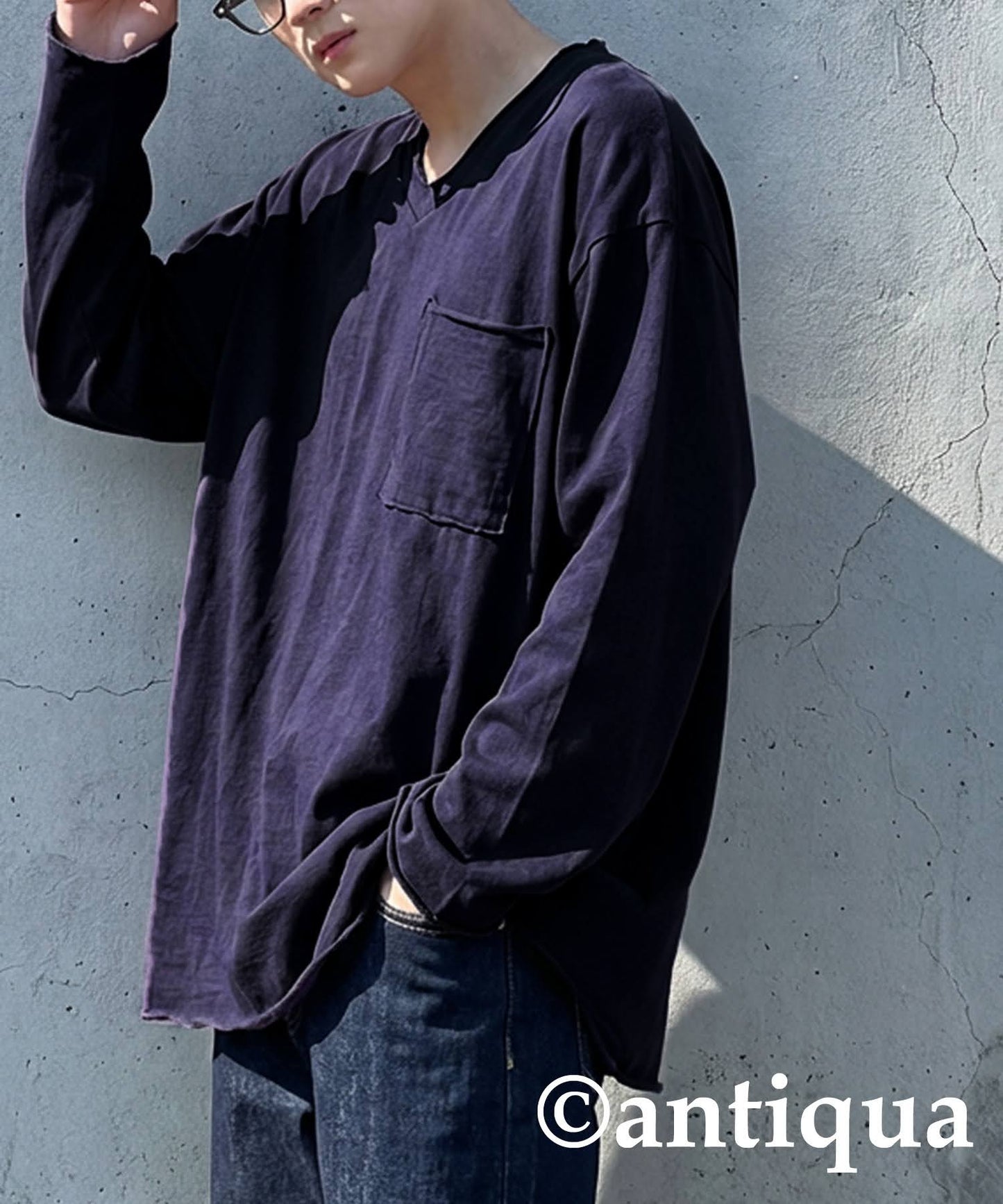 Cut-Off V-Neck Long T-Shirt Men's