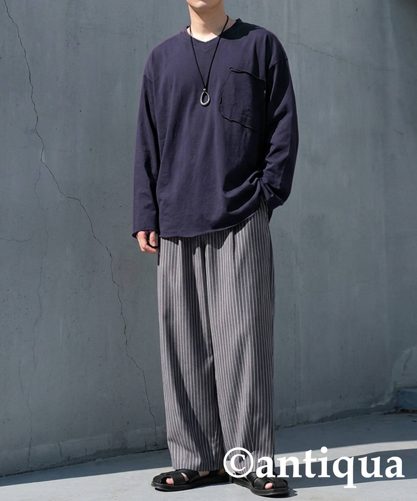 Cut-Off V-Neck Long T-Shirt Men's