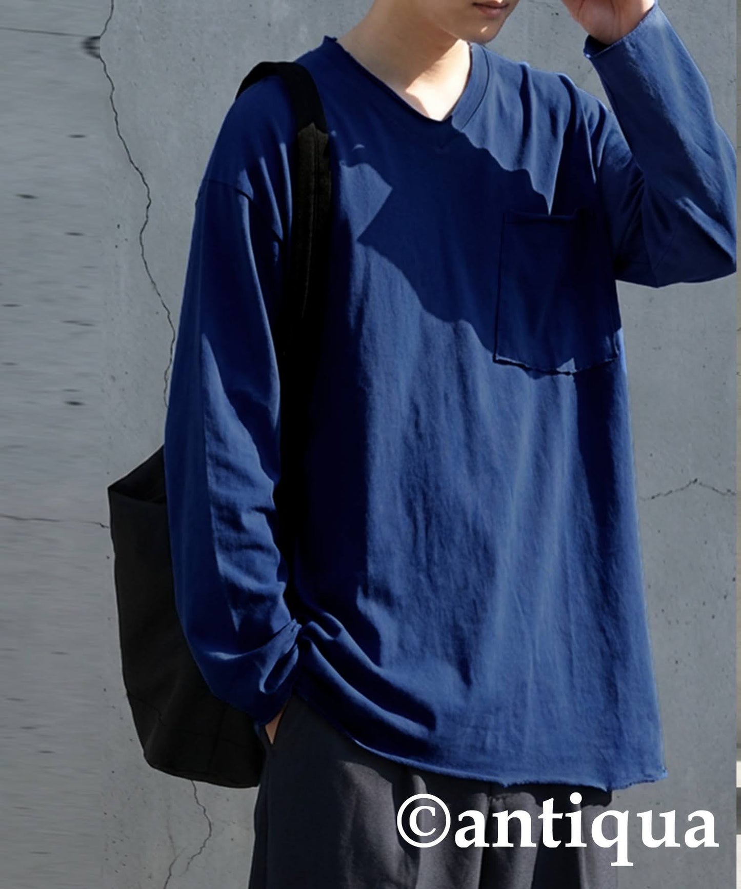 Cut-Off V-Neck Long T-Shirt Men's