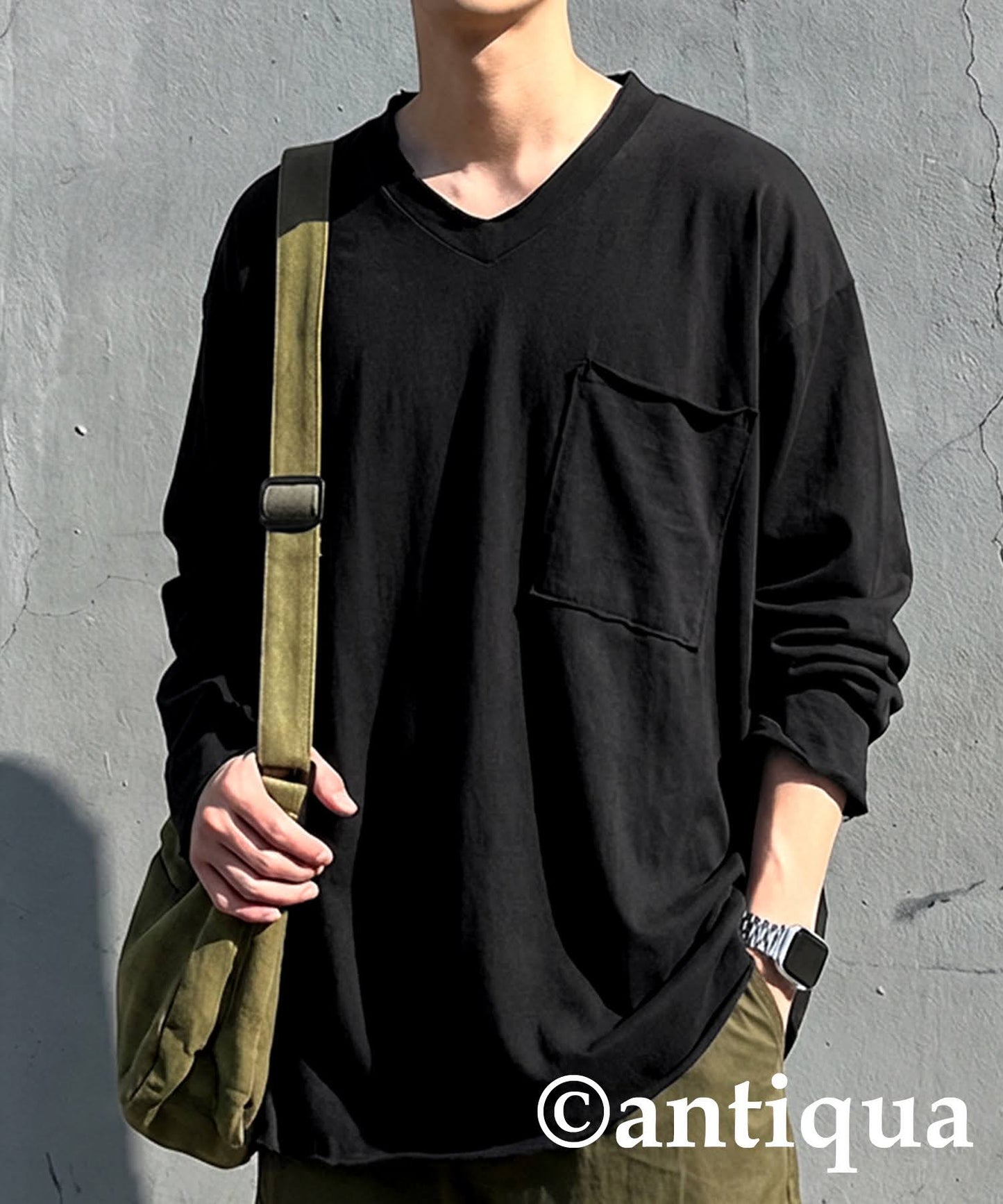 Cut-Off V-Neck Long T-Shirt Men's