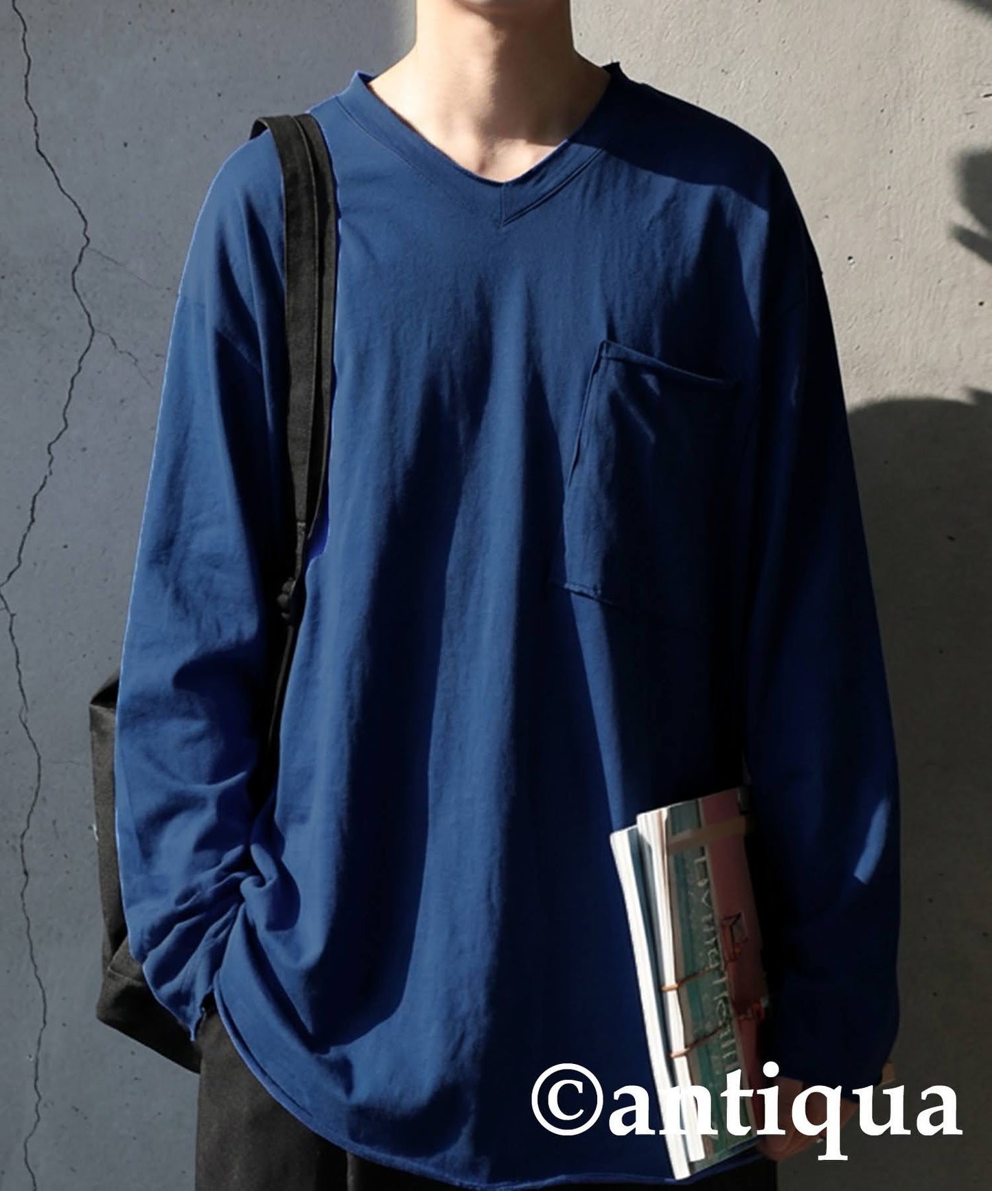 Cut-Off V-Neck Long T-Shirt Men's