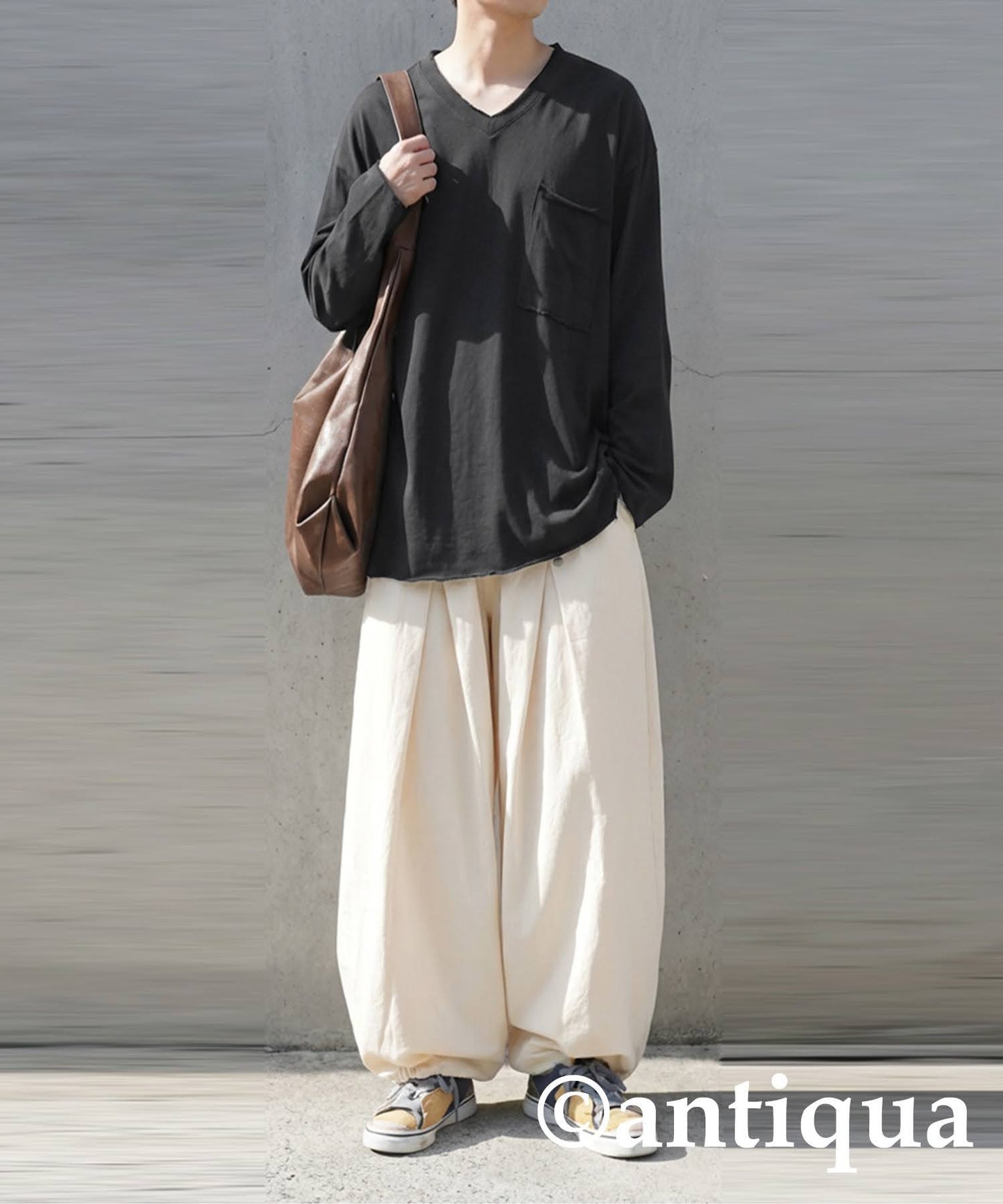 Cut-Off V-Neck Long T-Shirt Men's