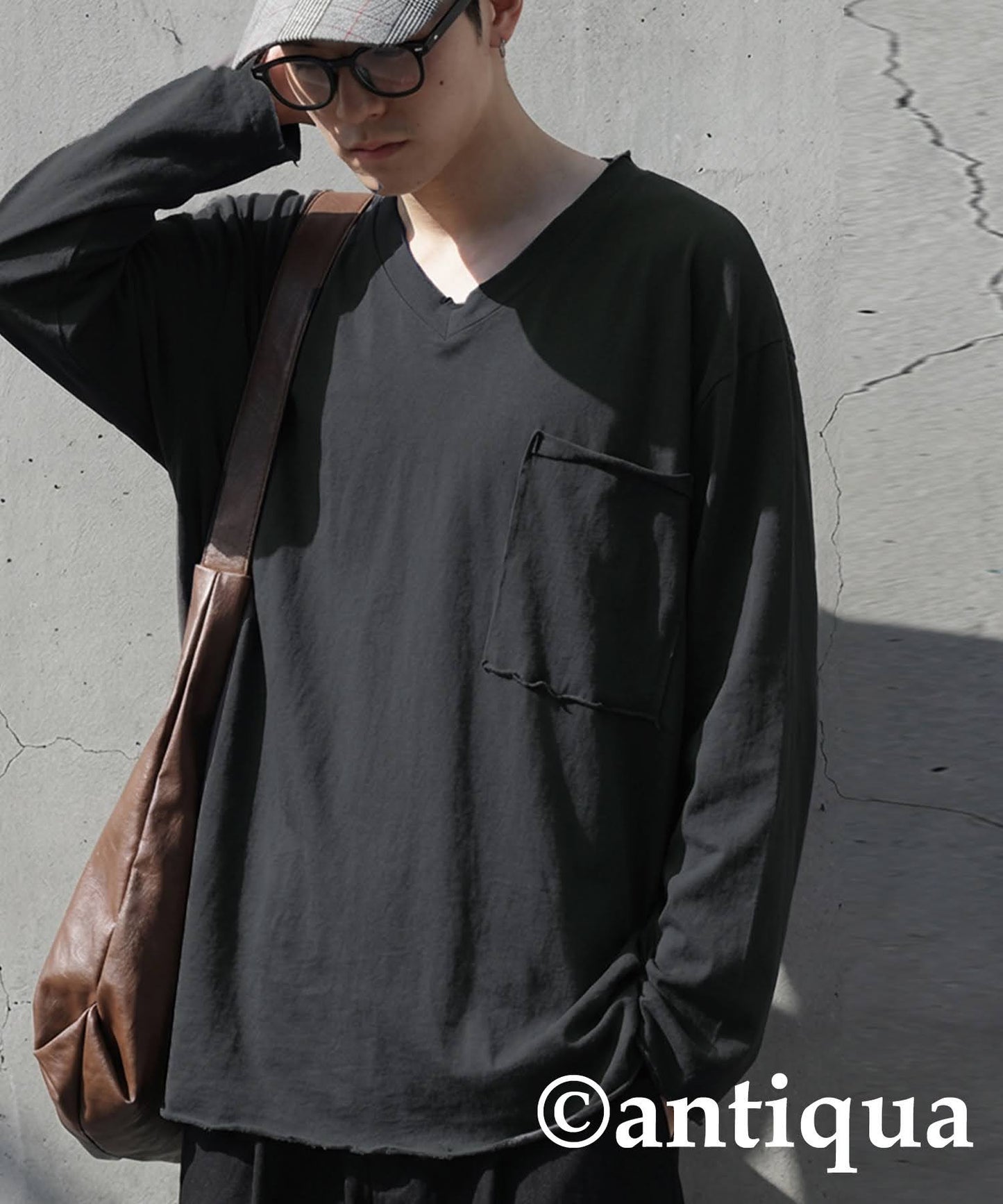 Cut-Off V-Neck Long T-Shirt Men's
