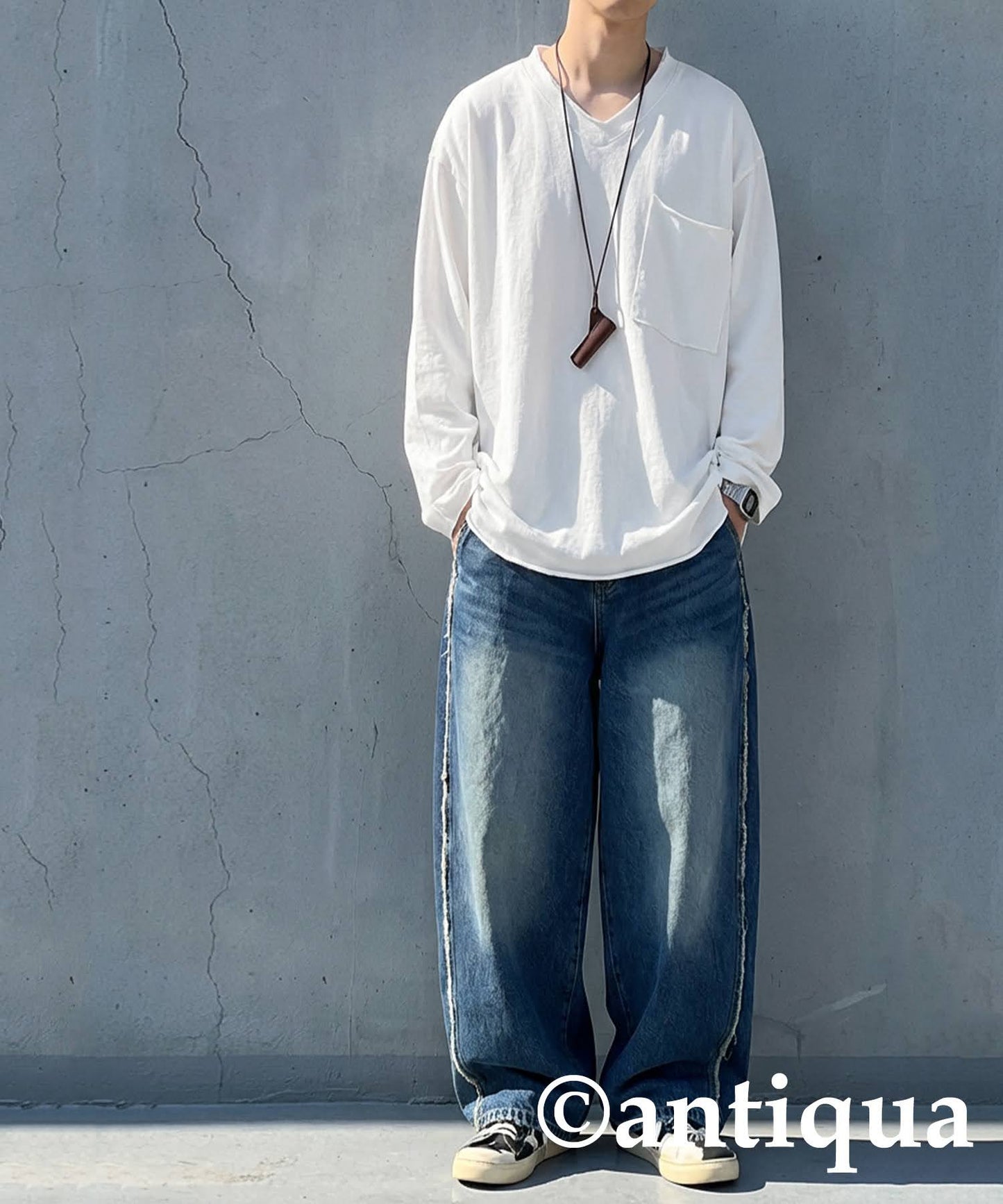 Cut-Off V-Neck Long T-Shirt Men's