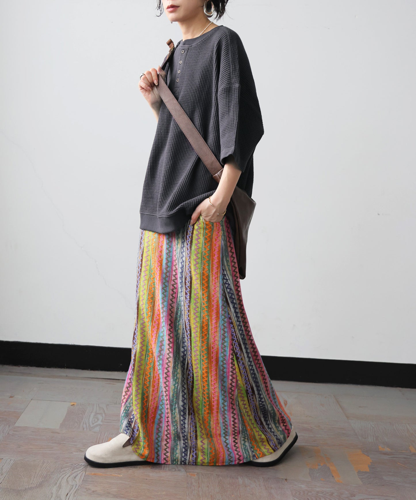 Waffle Knit 100% Cotton Henley Neck T-Shirt Ladies