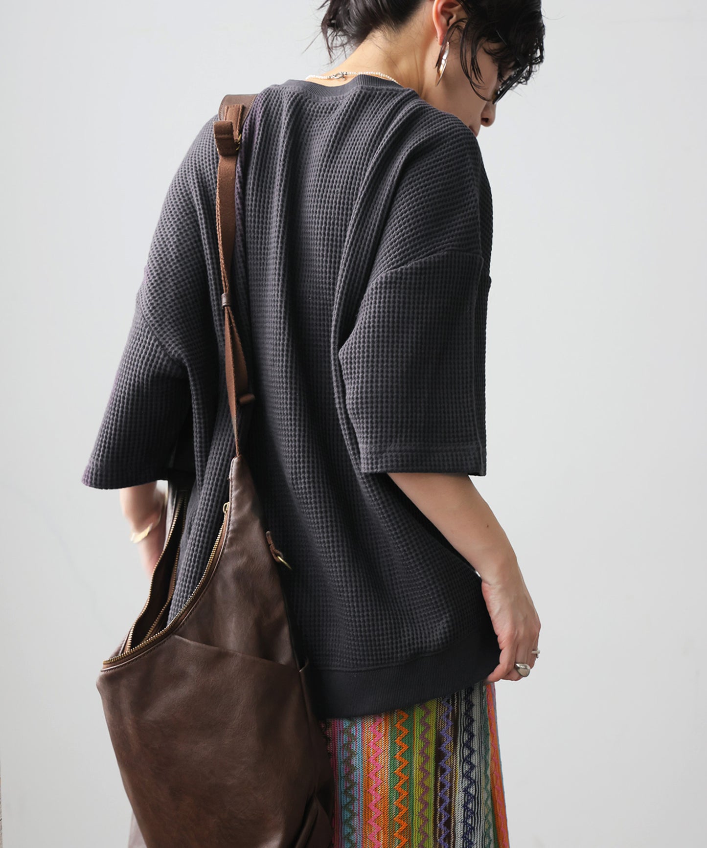 Waffle Knit 100% Cotton Henley Neck T-Shirt Ladies