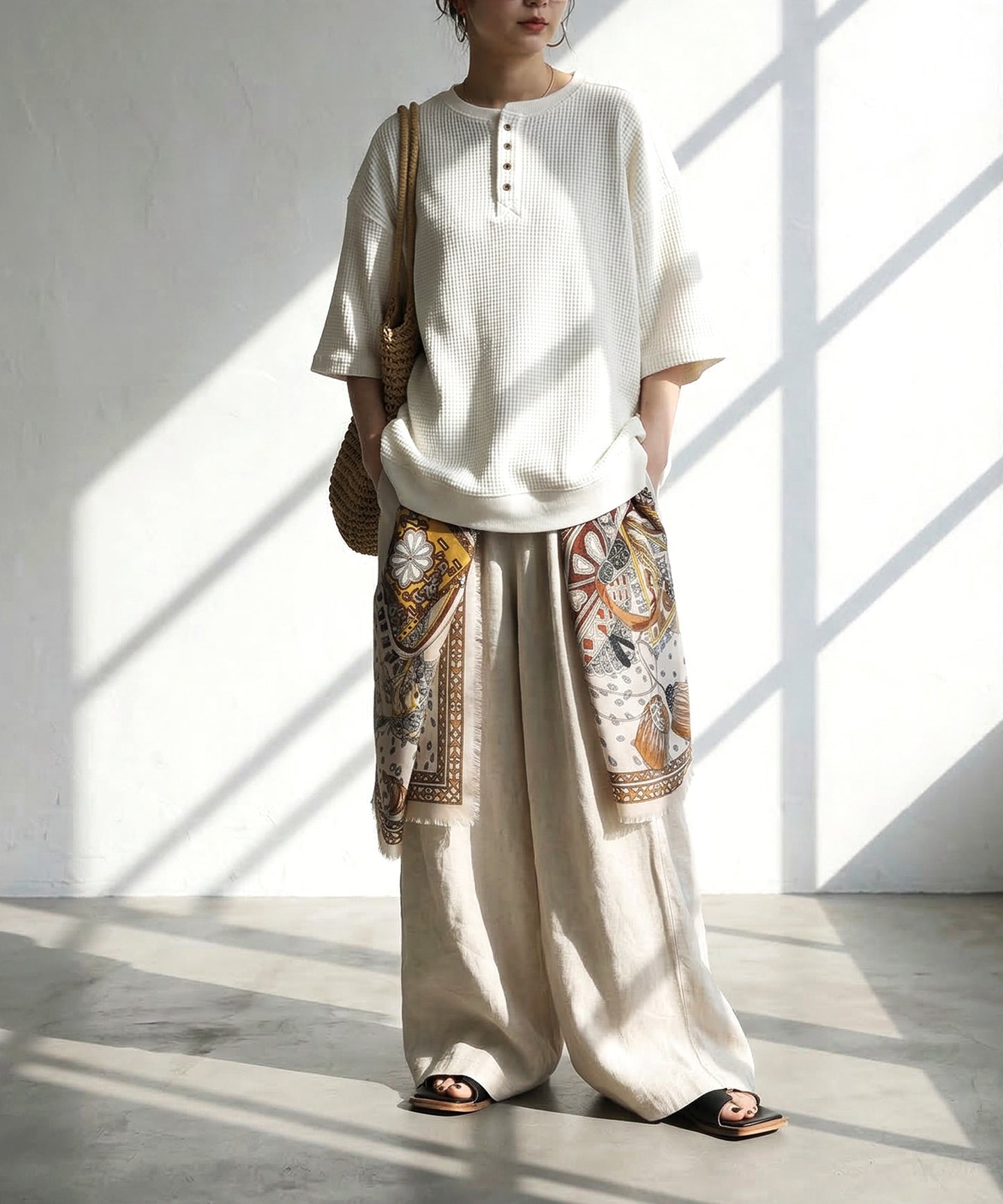 Waffle Knit 100% Cotton Henley Neck T-Shirt Ladies