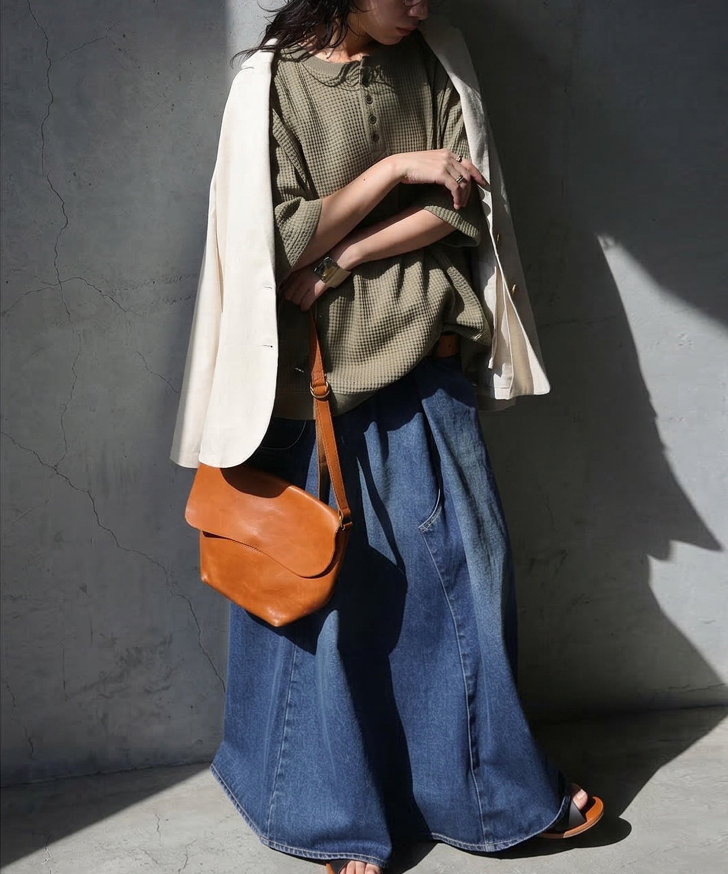 Waffle Knit 100% Cotton Henley Neck T-Shirt Ladies