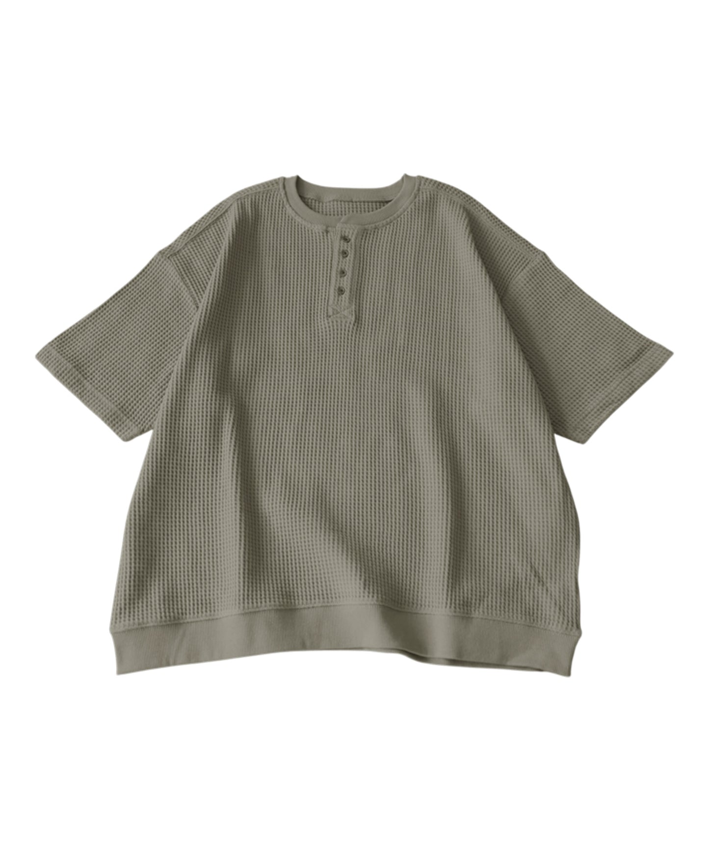 Waffle Knit 100% Cotton Henley Neck T-Shirt Ladies