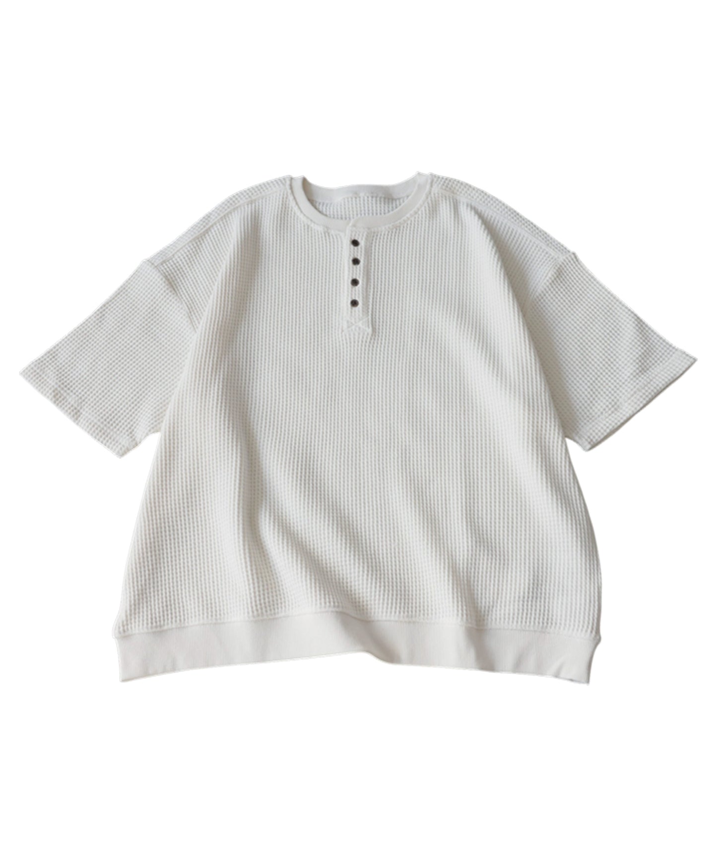 Waffle Knit 100% Cotton Henley Neck T-Shirt Ladies