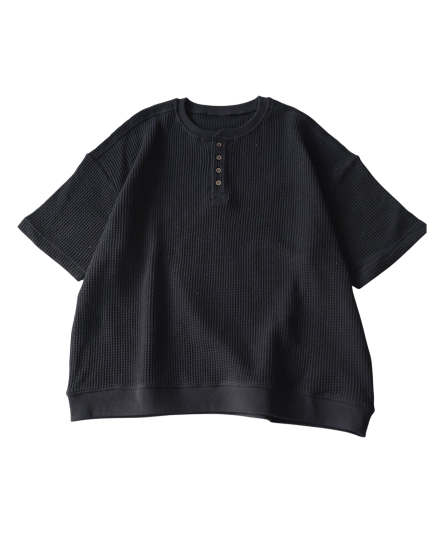 Waffle Knit 100% Cotton Henley Neck T-Shirt Ladies