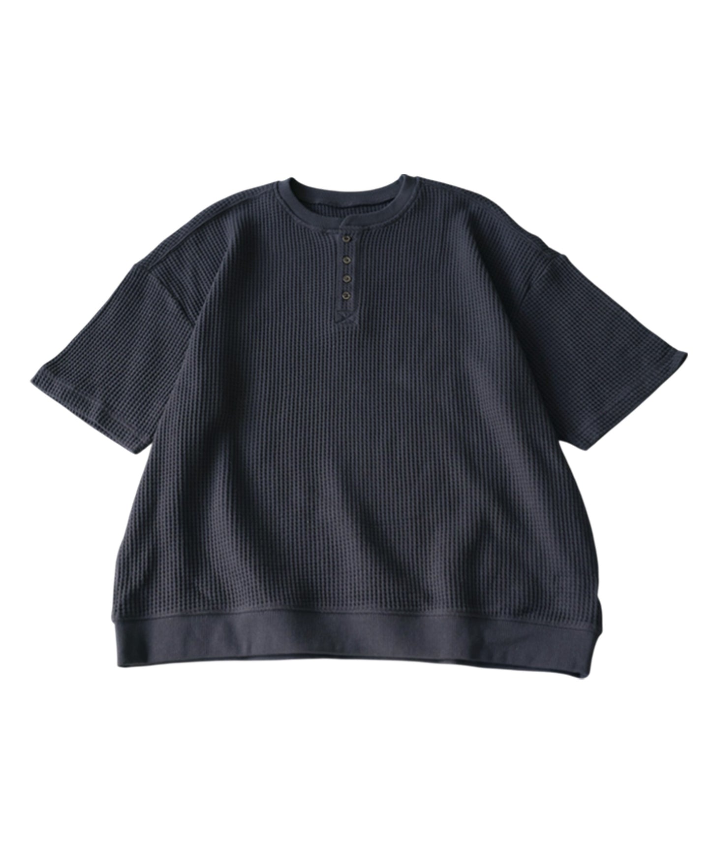 Waffle Knit 100% Cotton Henley Neck T-Shirt Ladies