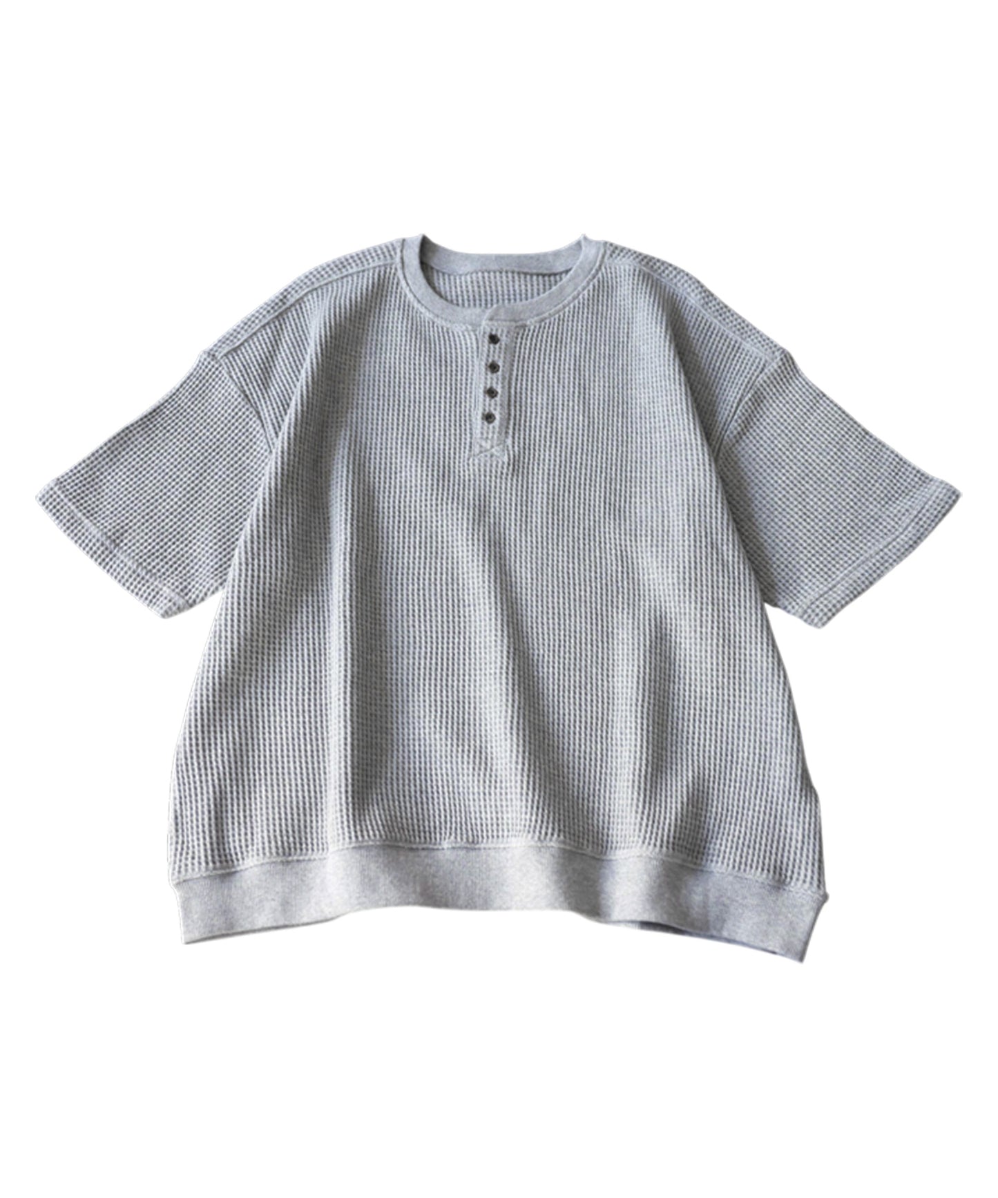 Waffle Knit 100% Cotton Henley Neck T-Shirt Ladies