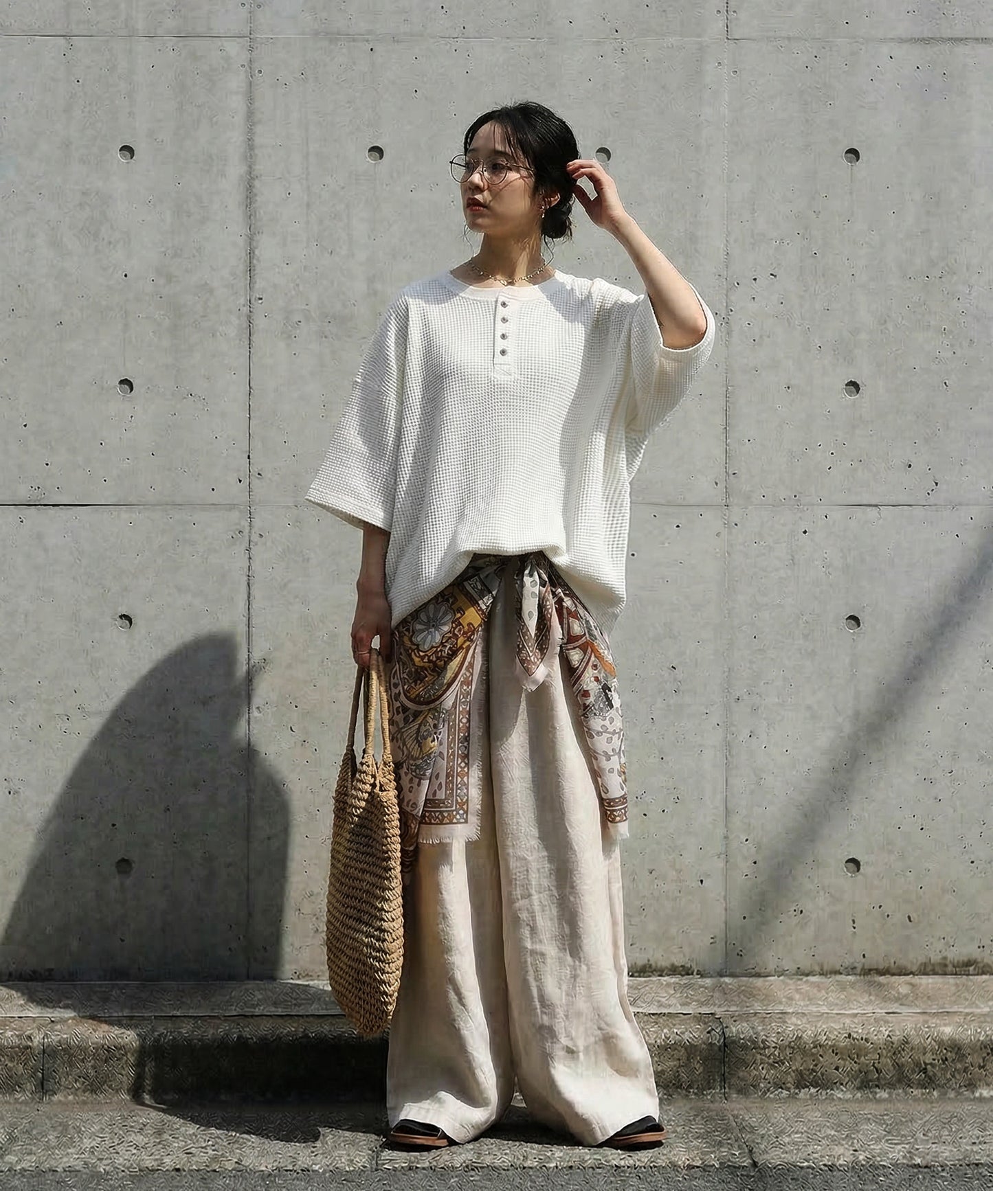 Waffle Knit 100% Cotton Henley Neck T-Shirt Ladies