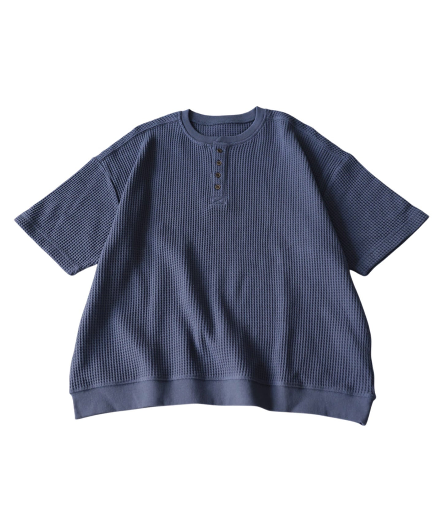 Waffle Knit 100% Cotton Henley Neck T-Shirt Ladies