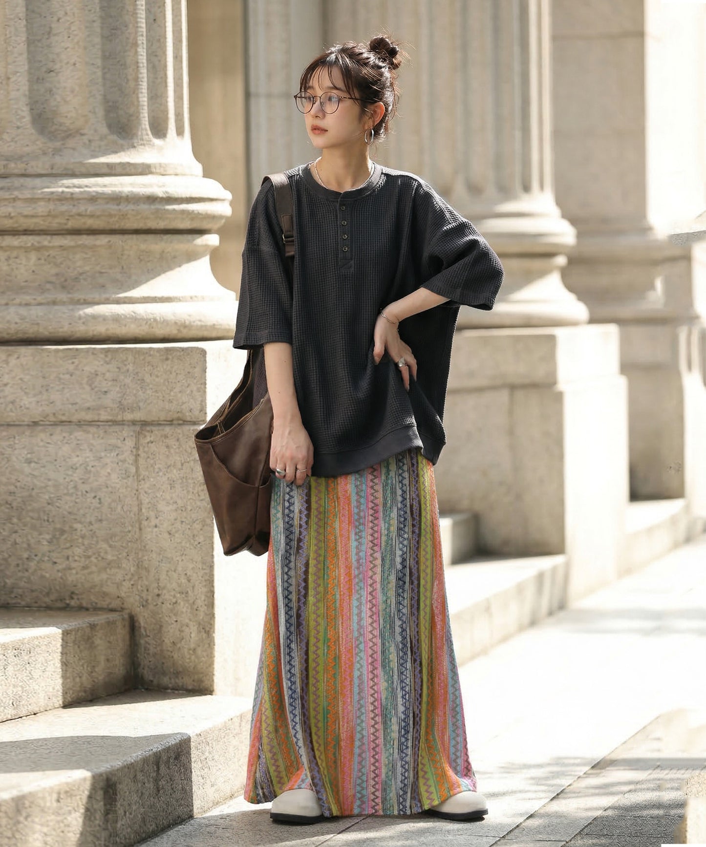 Waffle Knit 100% Cotton Henley Neck T-Shirt Ladies