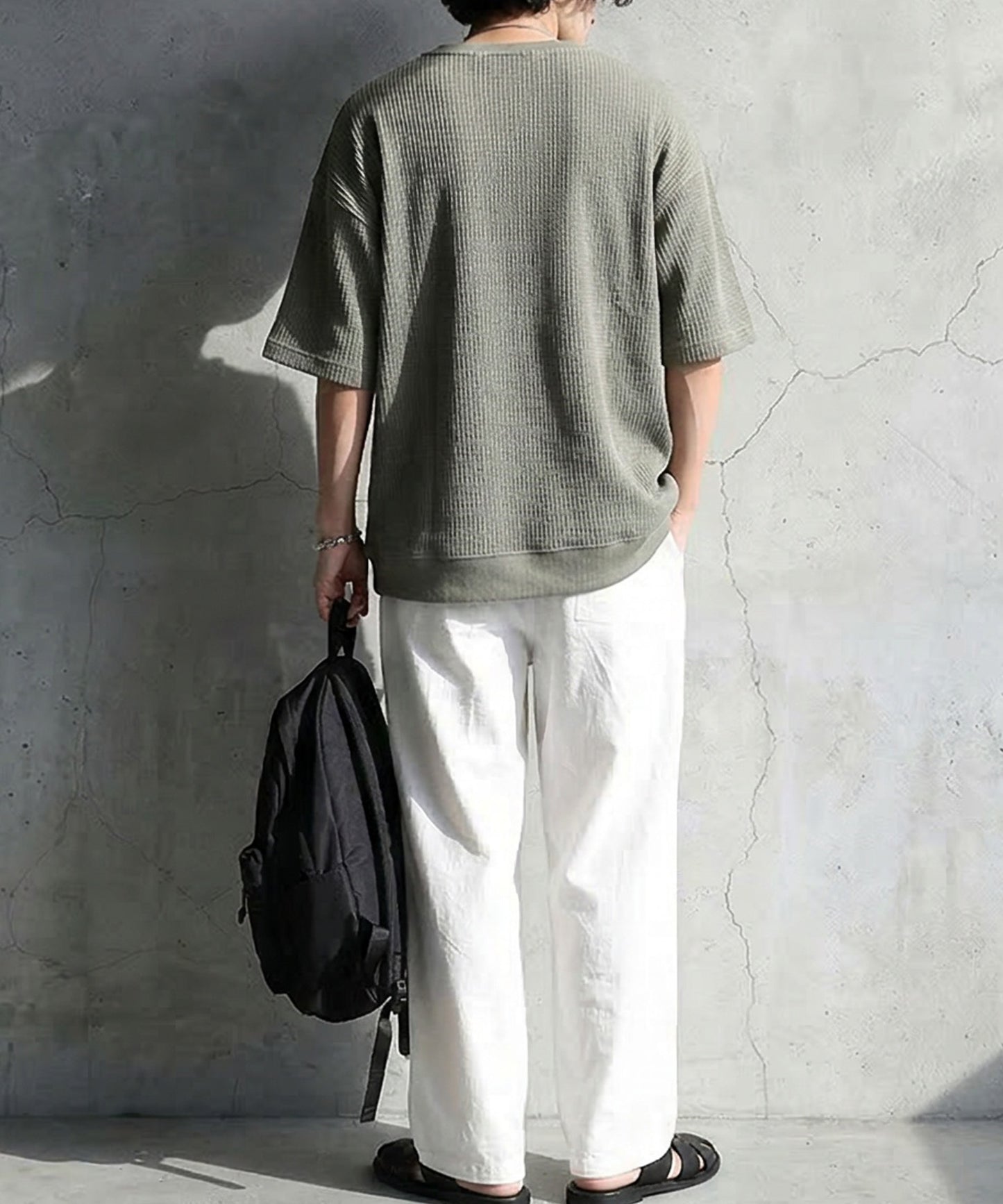 Waffle Knit 100% Cotton Henley Neck T-Shirt Men’s