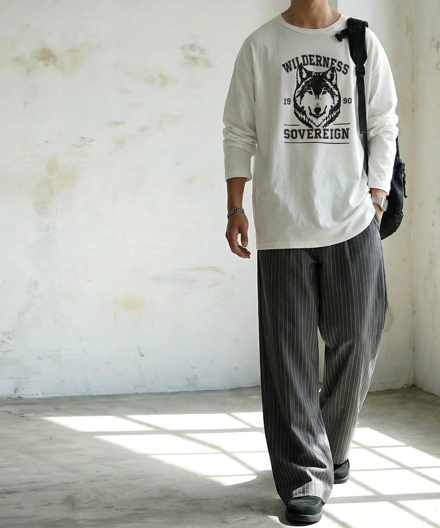 Long-Sleeved 100% Cotton Animal Print Long-Sleeved T-Shirt Men's