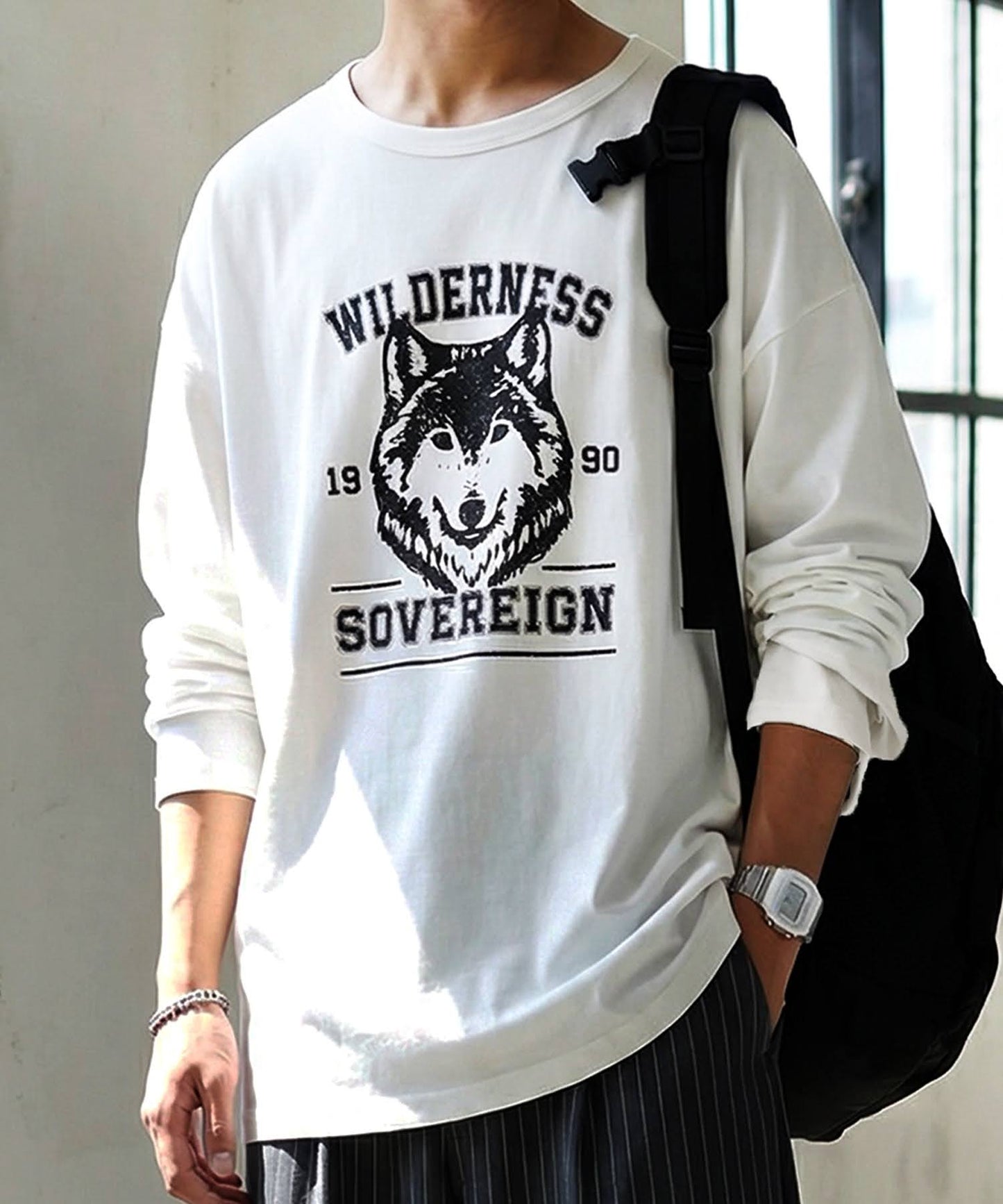 Long-Sleeved 100% Cotton Animal Print Long-Sleeved T-Shirt Men's