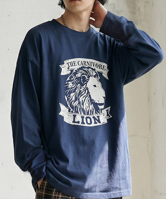 Long-Sleeved 100% Cotton Animal Print Long-Sleeved T-Shirt Men's