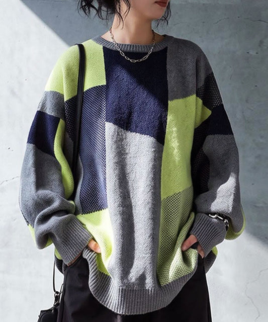 Jacquard Block Pattern Color Knit Ladies