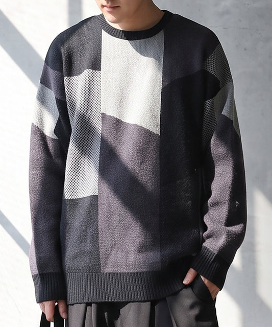 Jacquard Block Pattern Color Knit Men’s