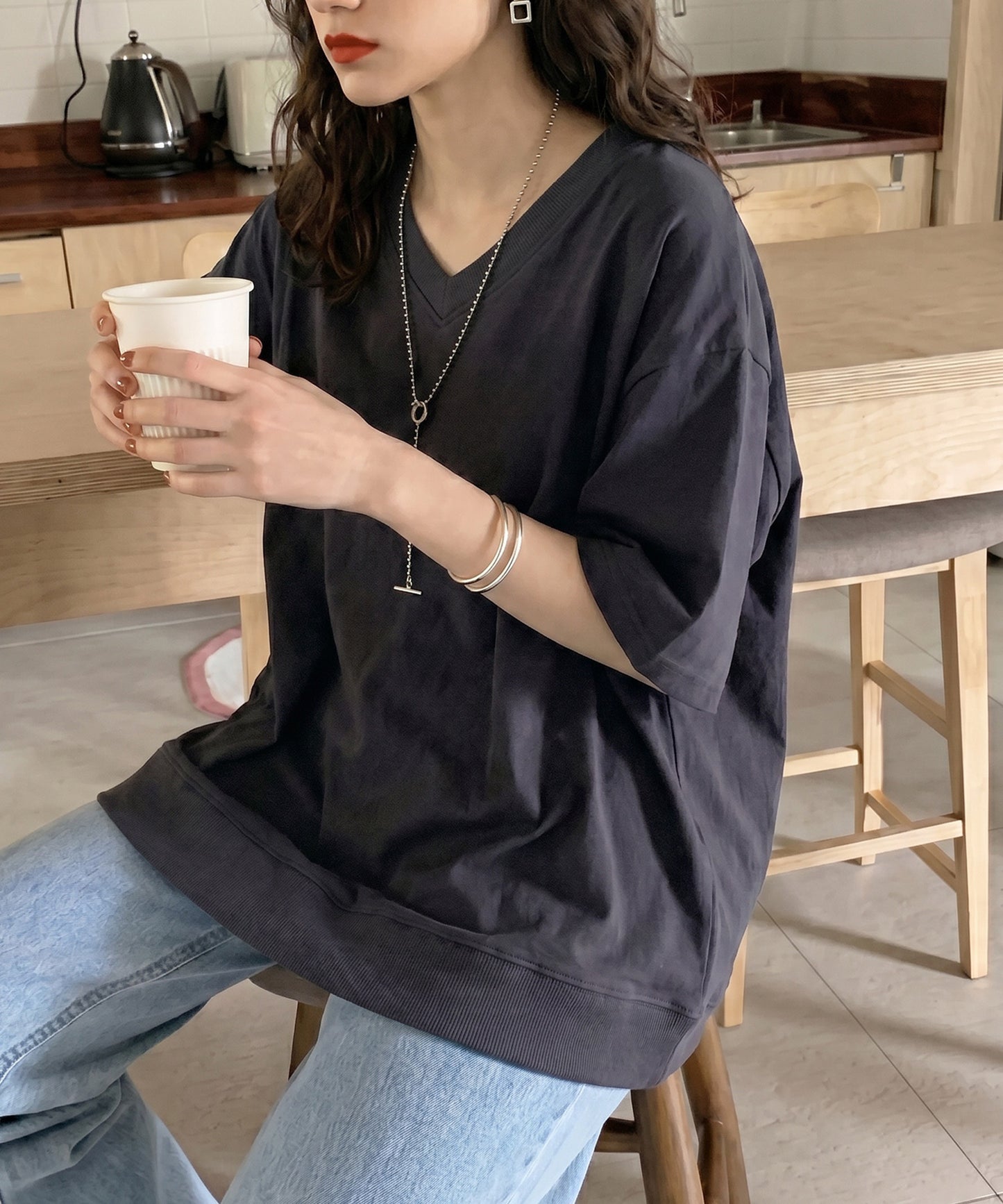 100% Cotton Ribbed Hem Drop Shoulder T-Shirt Ladies