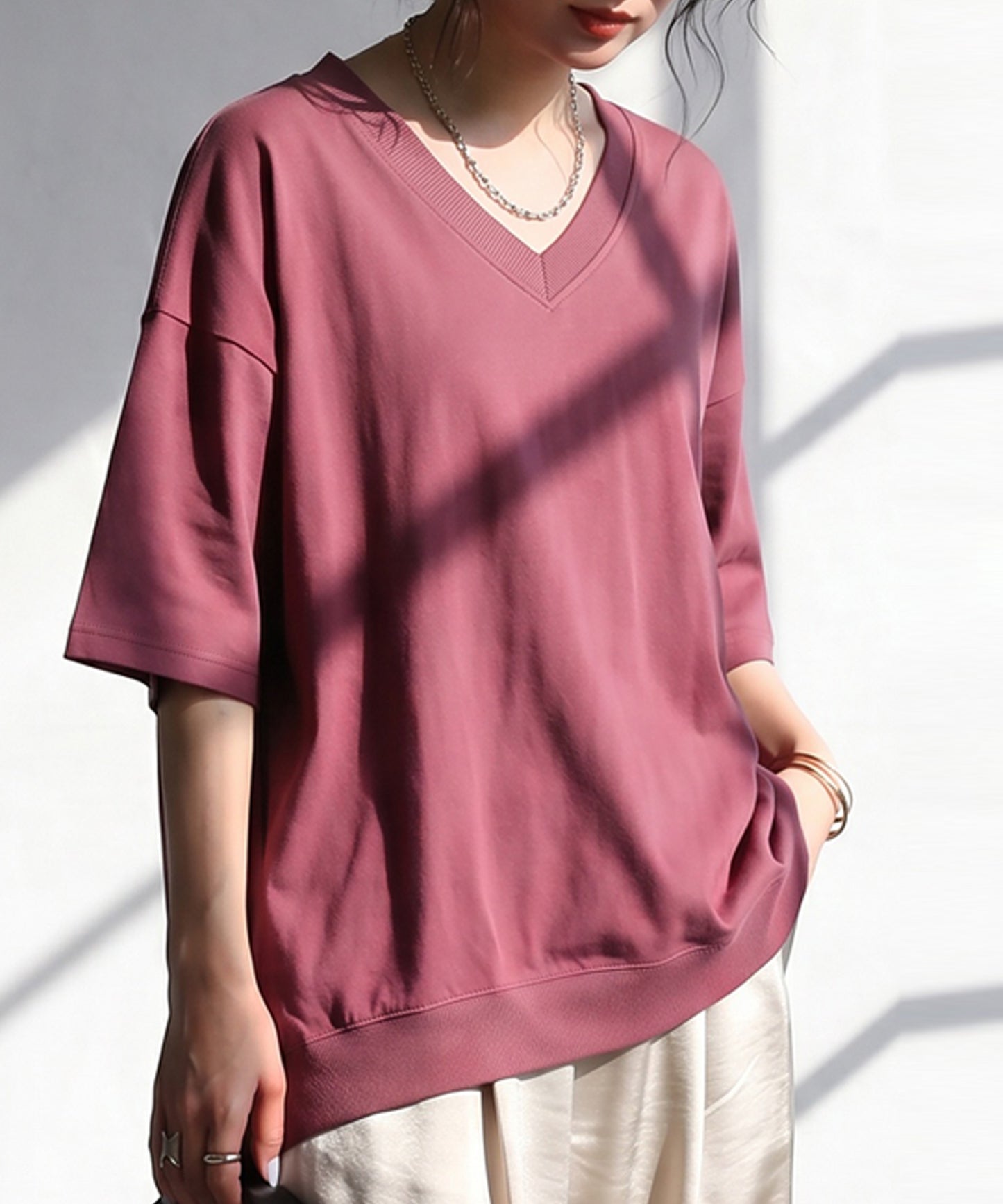100% Cotton Ribbed Hem Drop Shoulder T-Shirt Ladies