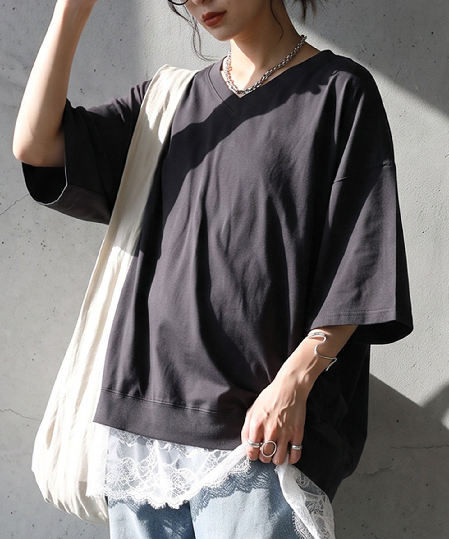 100% Cotton Ribbed Hem Drop Shoulder T-Shirt Ladies