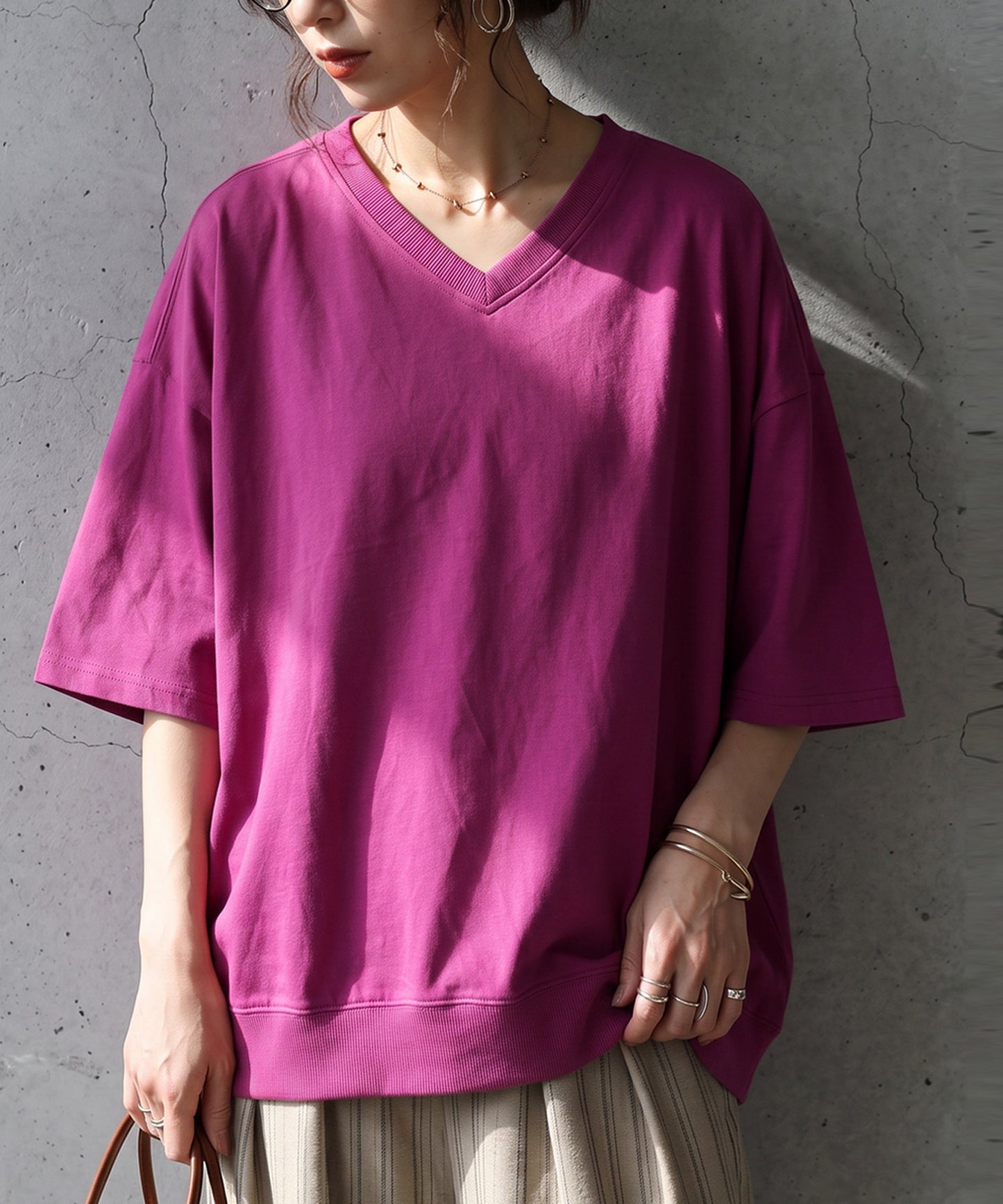 100% Cotton Ribbed Hem Drop Shoulder T-Shirt Ladies
