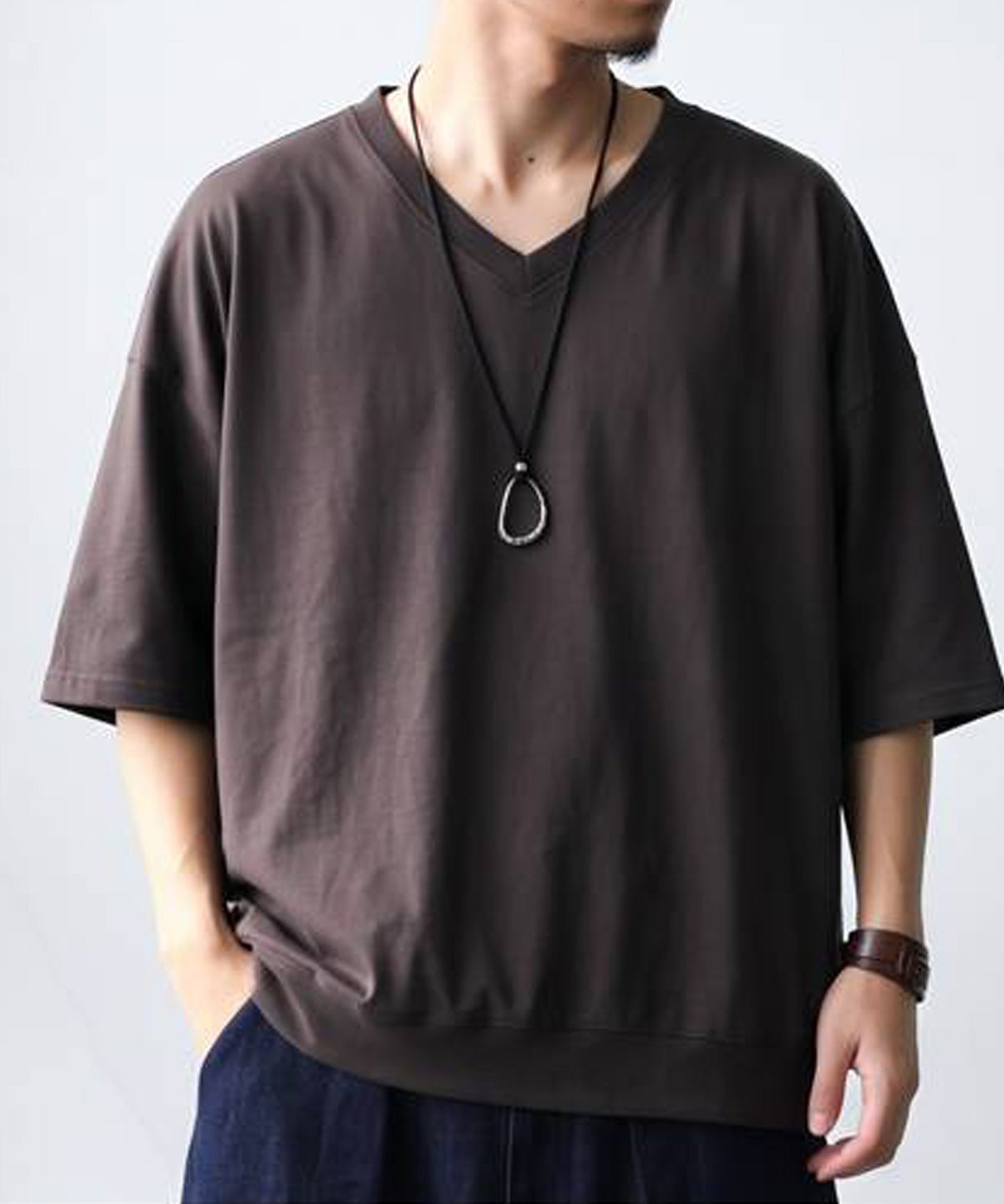 100% Cotton Ribbed Hem Drop Shoulder T-Shirt Men’s