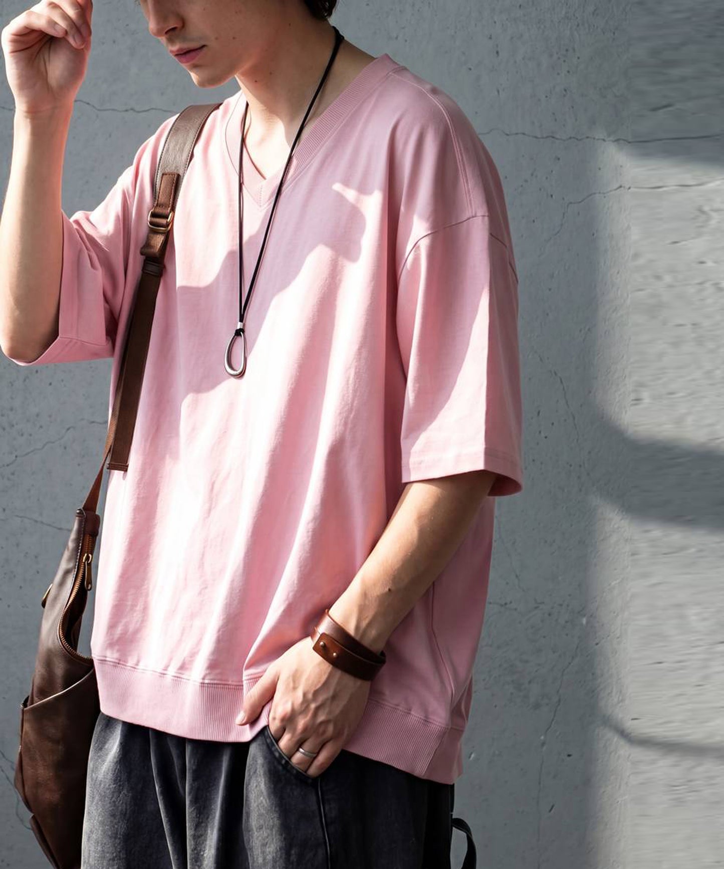 100% Cotton Ribbed Hem Drop Shoulder T-Shirt Men’s