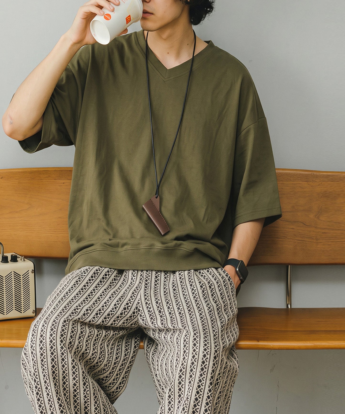 100% Cotton Ribbed Hem Drop Shoulder T-Shirt Men’s