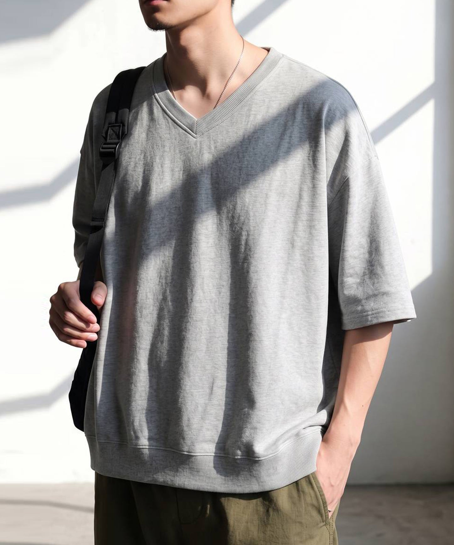 100% Cotton Ribbed Hem Drop Shoulder T-Shirt Men’s