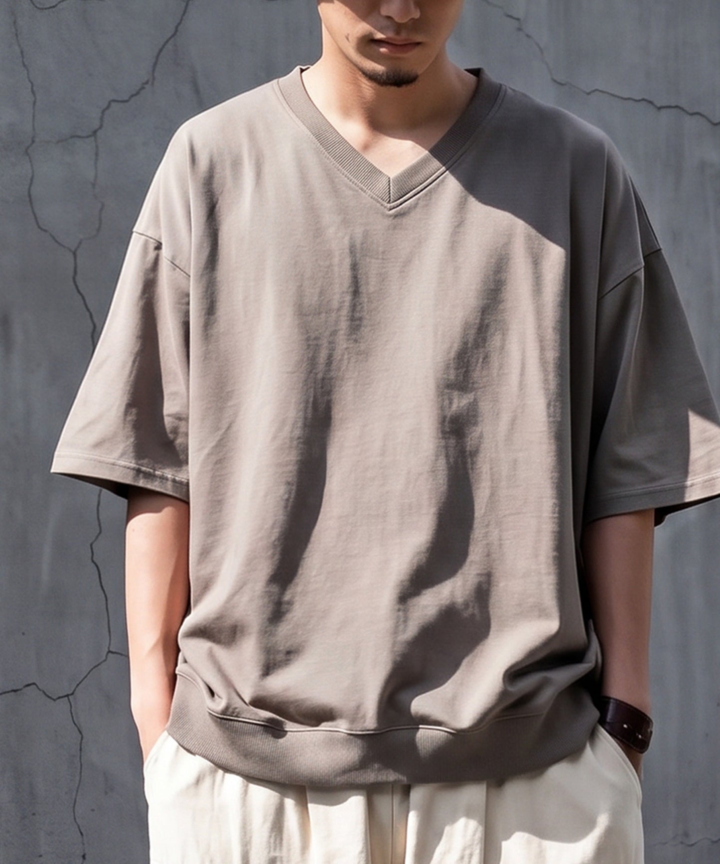 100% Cotton Ribbed Hem Drop Shoulder T-Shirt Men’s