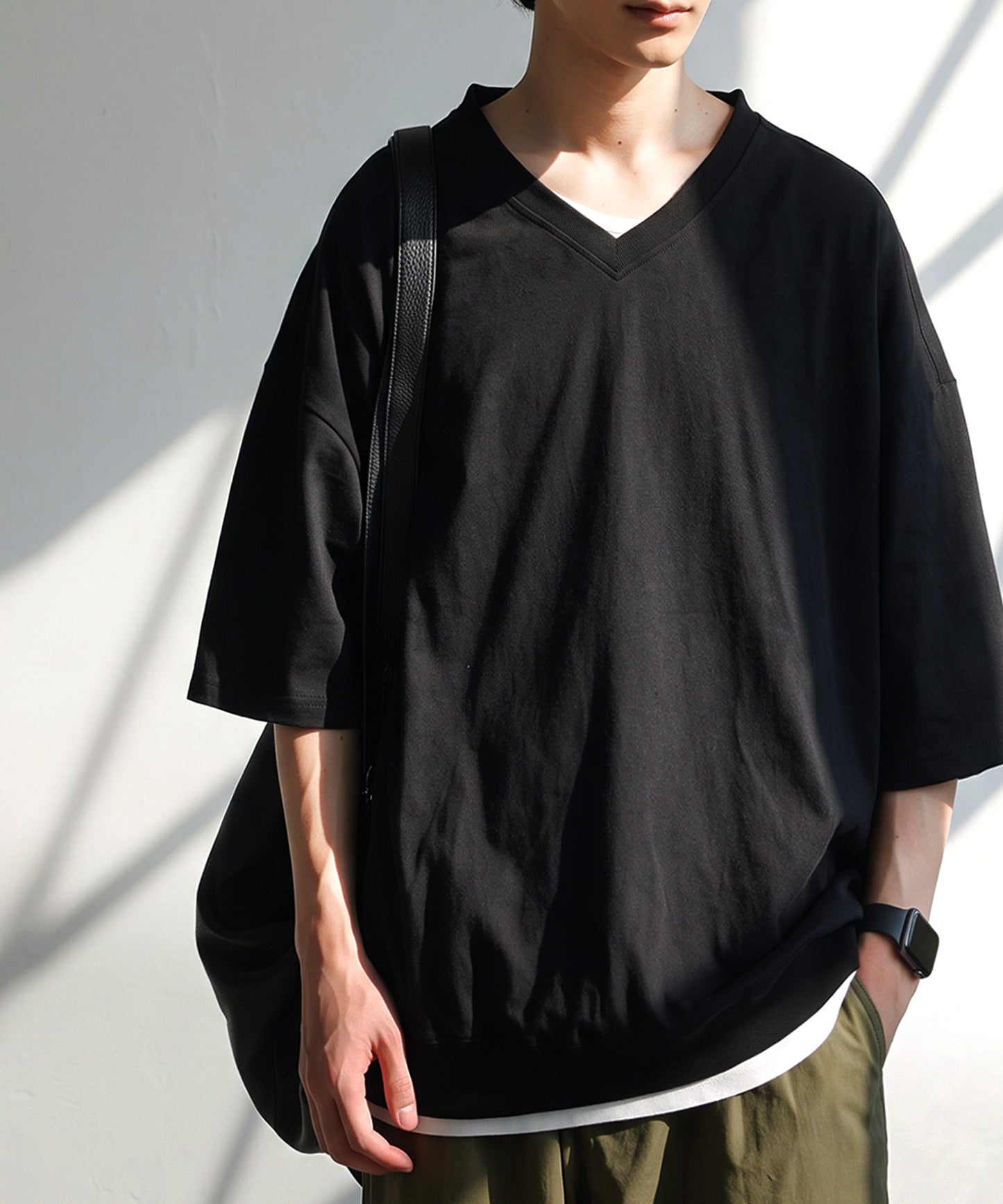 100% Cotton Ribbed Hem Drop Shoulder T-Shirt Men’s