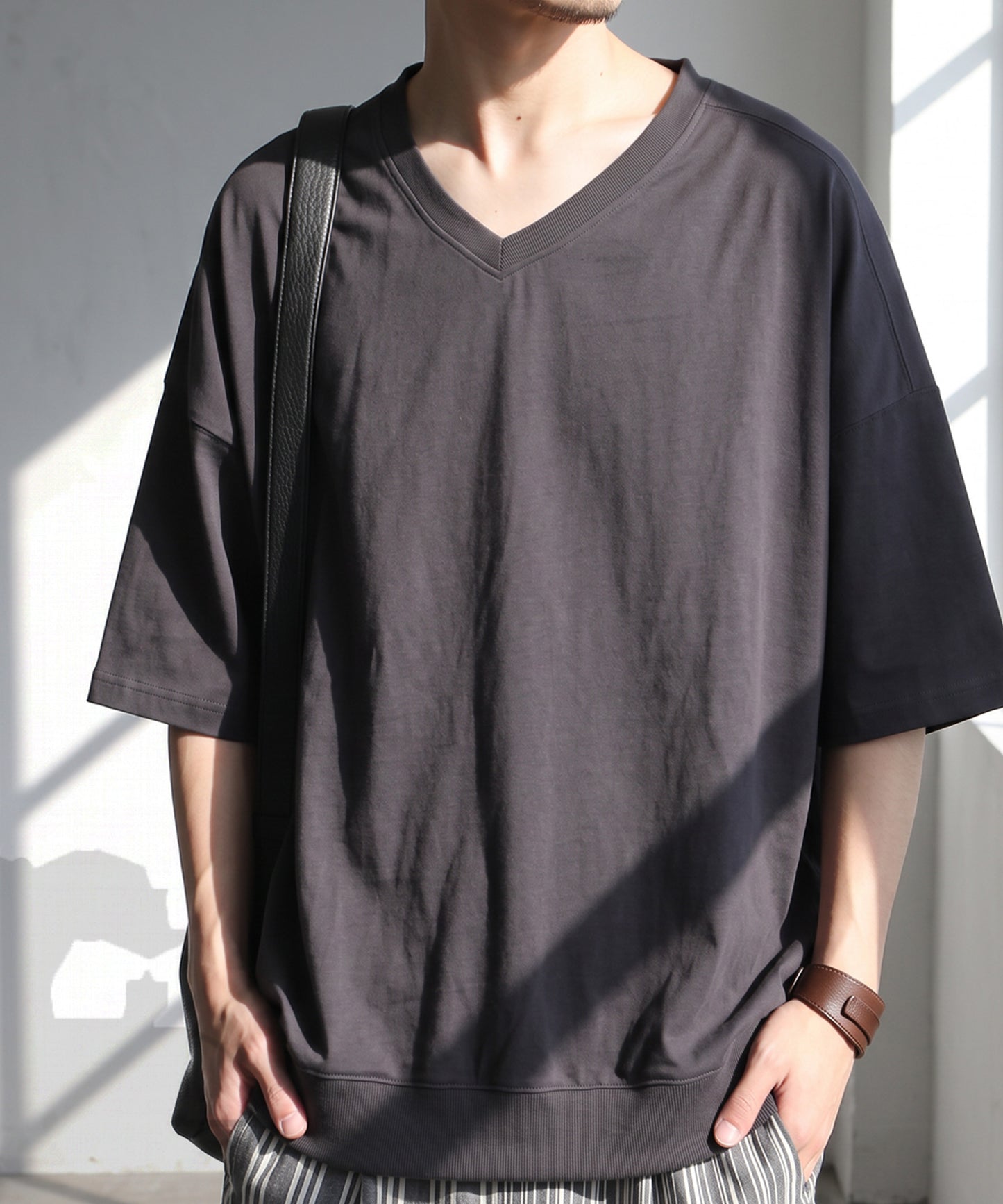 100% Cotton Ribbed Hem Drop Shoulder T-Shirt Men’s