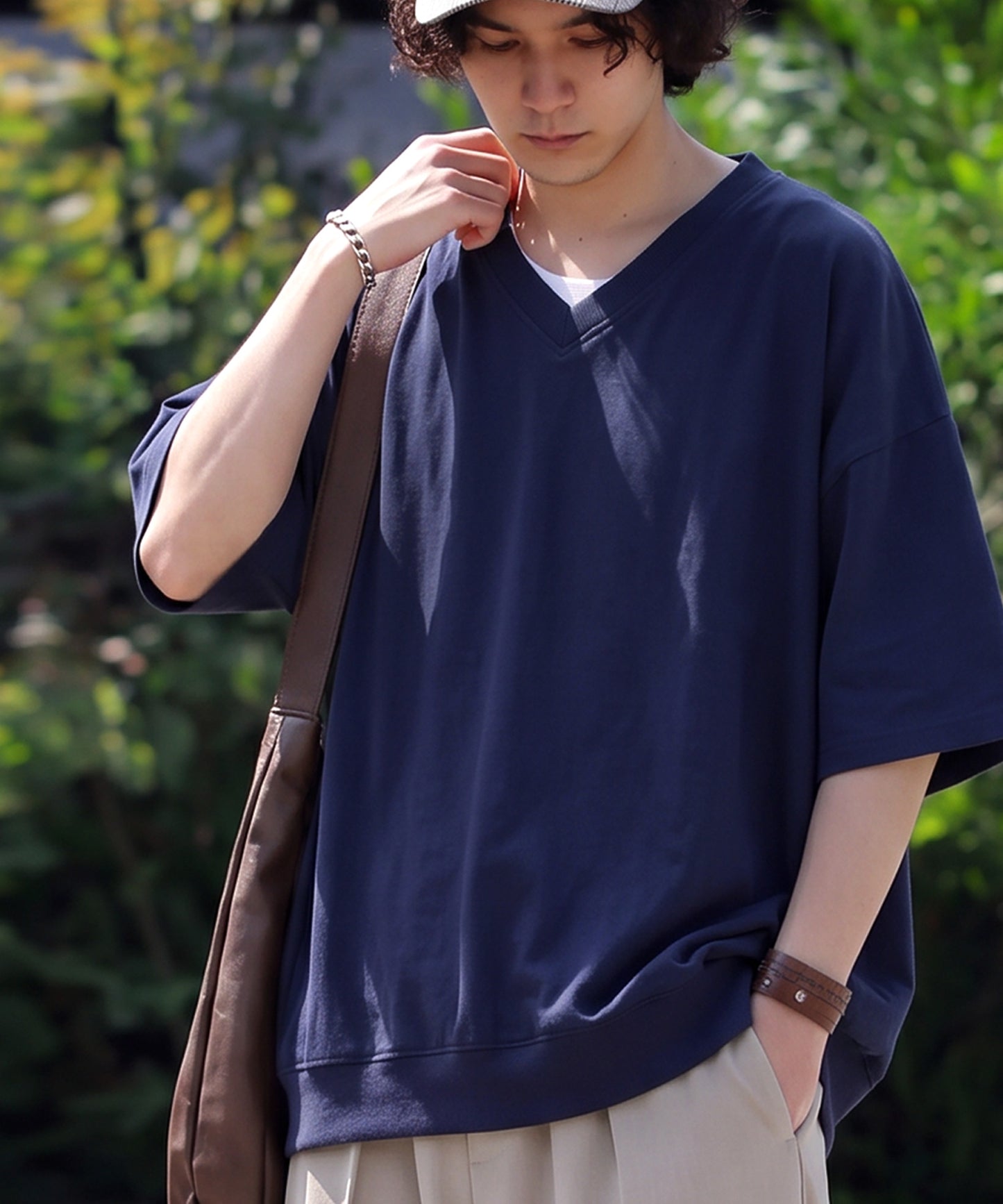 100% Cotton Ribbed Hem Drop Shoulder T-Shirt Men’s