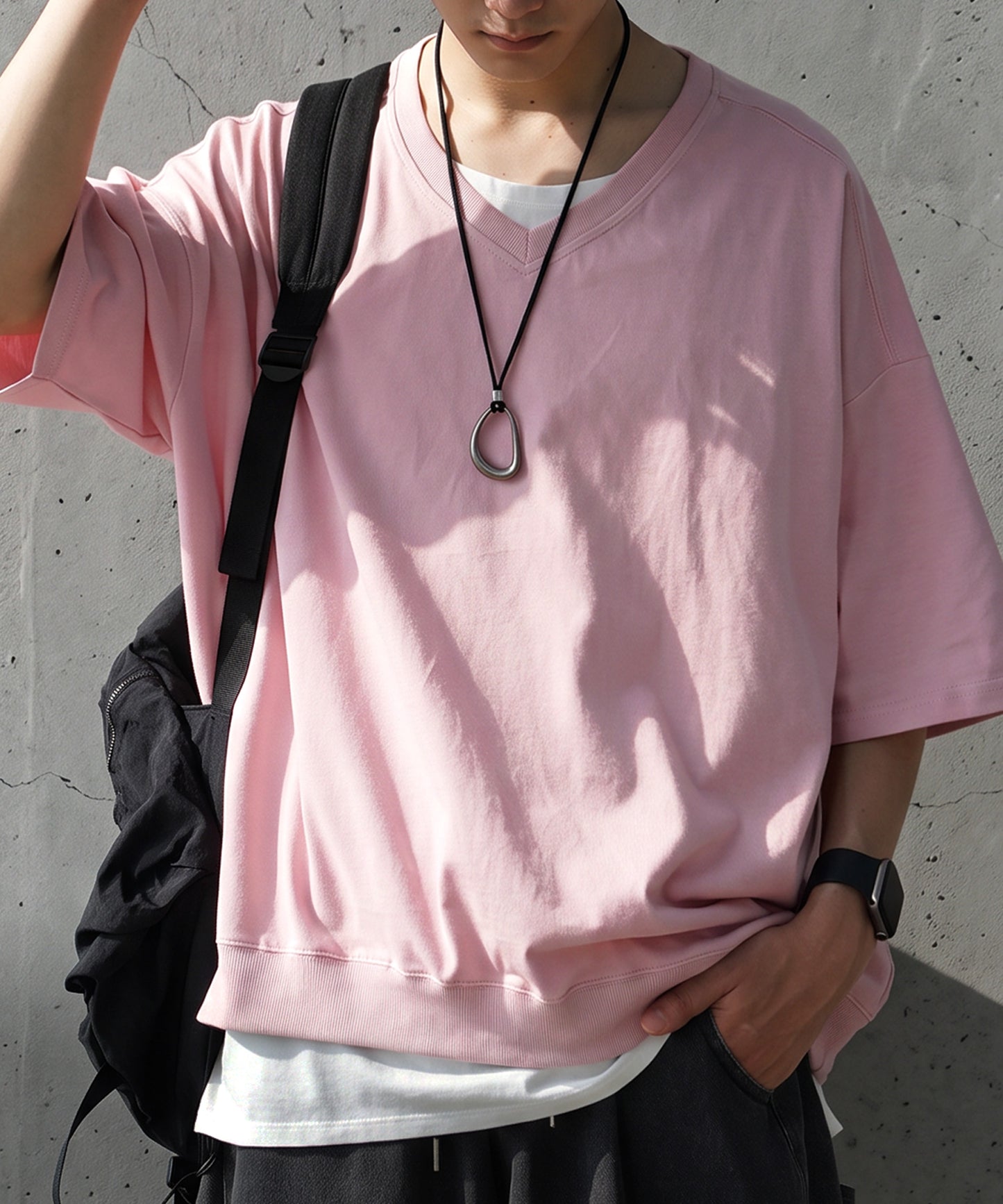 100% Cotton Ribbed Hem Drop Shoulder T-Shirt Men’s
