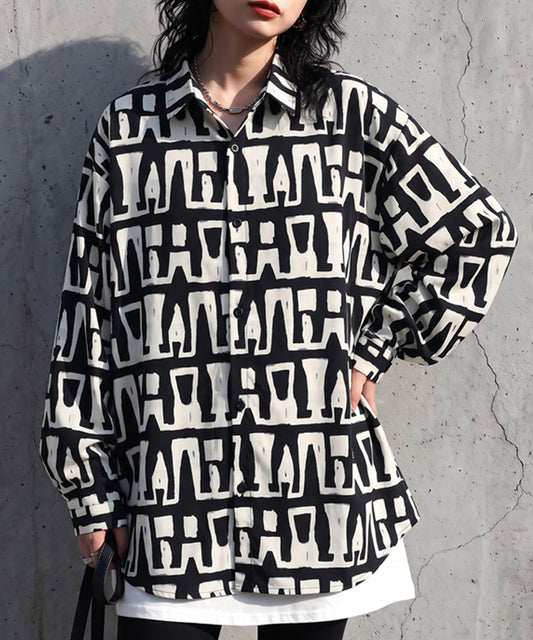 Retro Pattern, Geometric Pattern, Monochrome Shirt Ladies