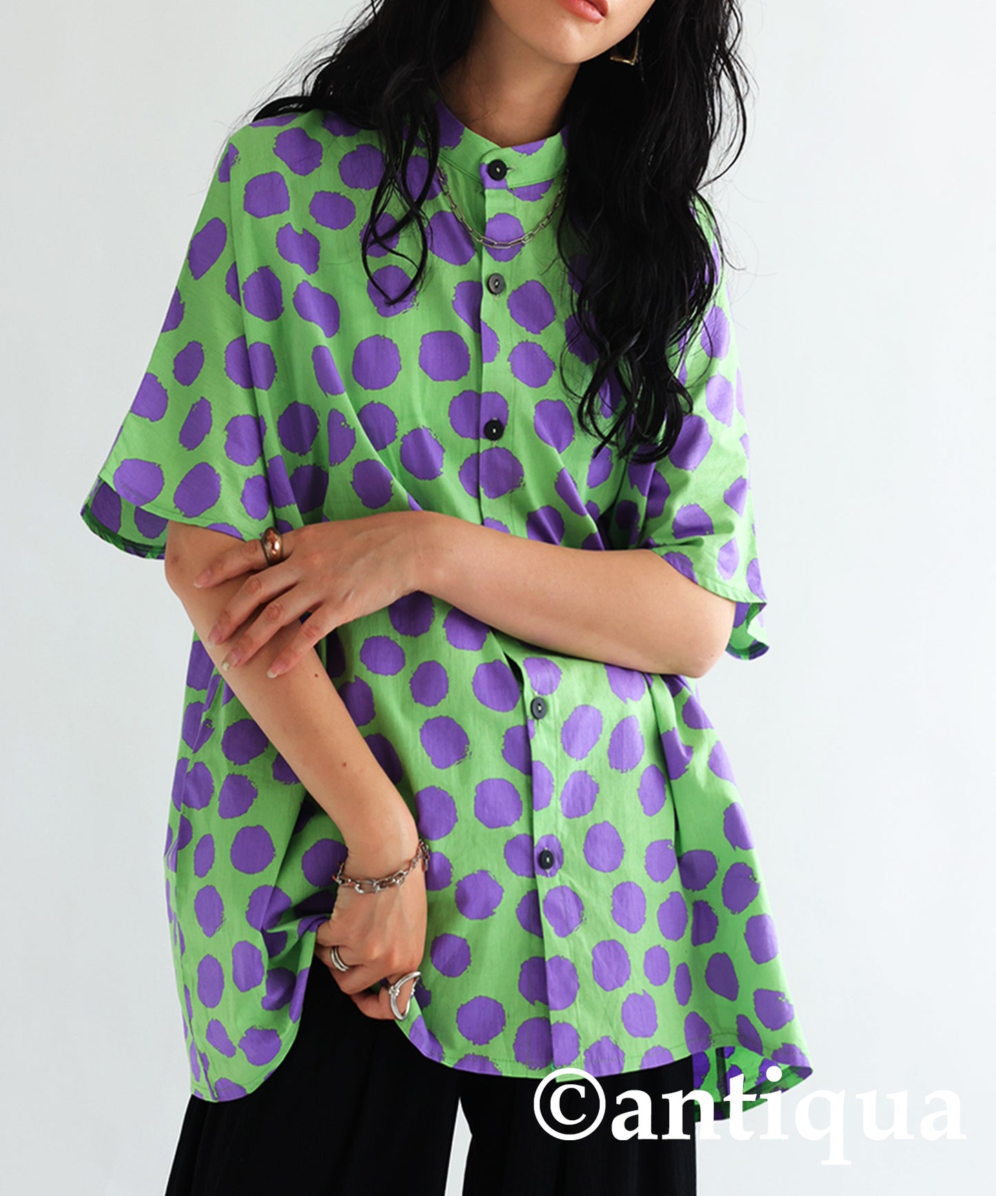 Dot pattern shirt Ladies short-sleeve