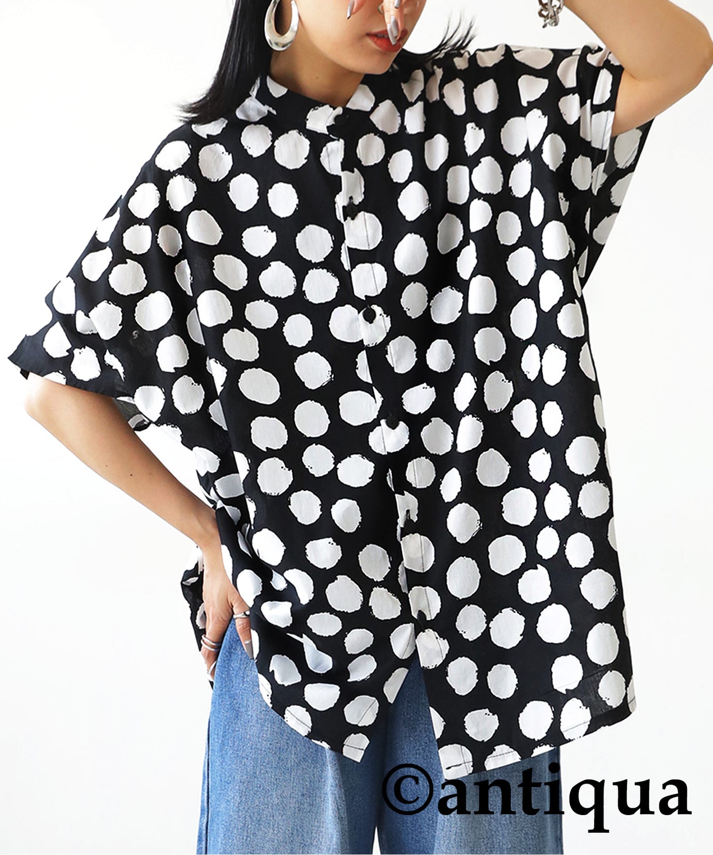 Dot pattern shirt Ladies short-sleeve