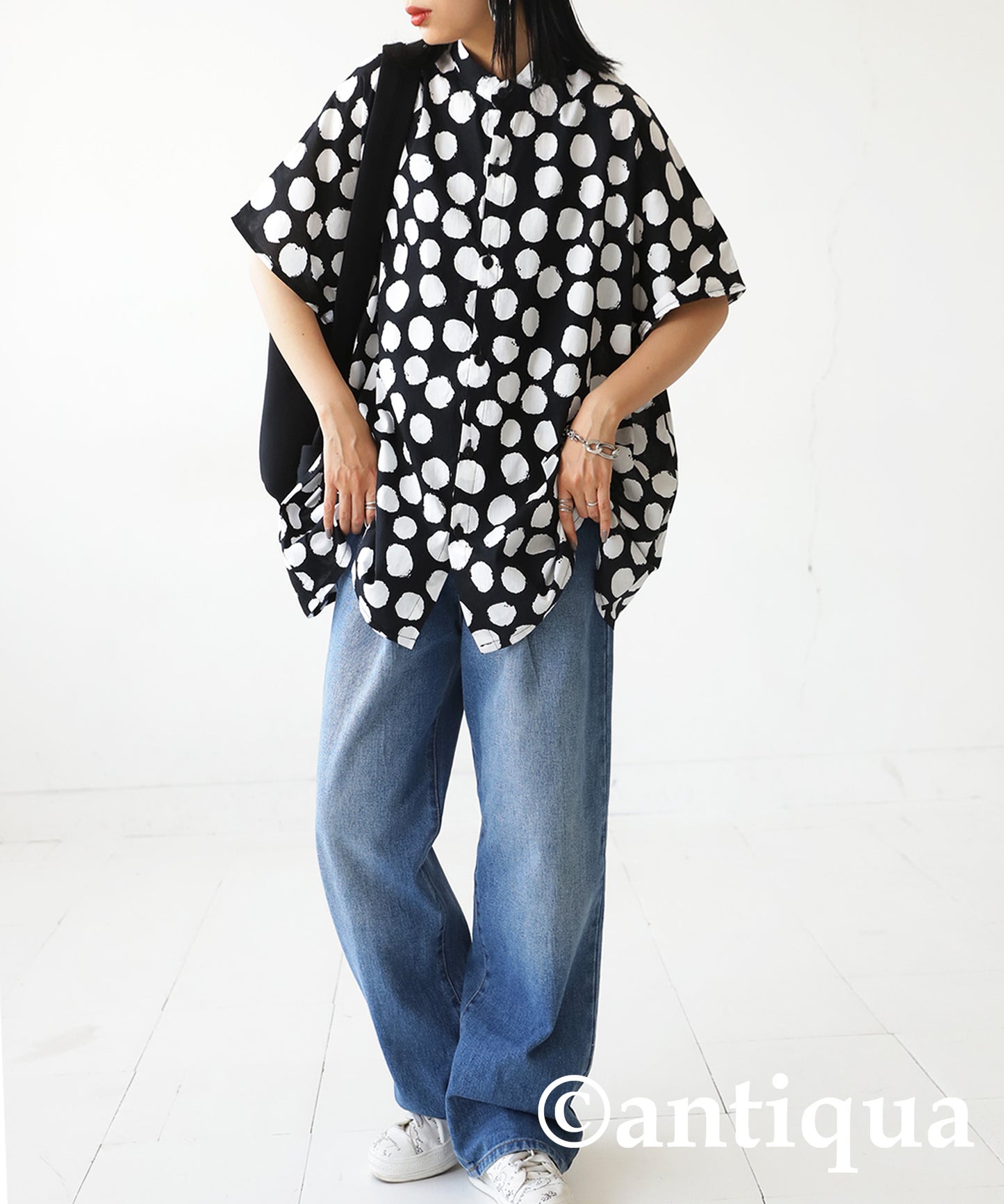 Dot pattern shirt Ladies short-sleeve