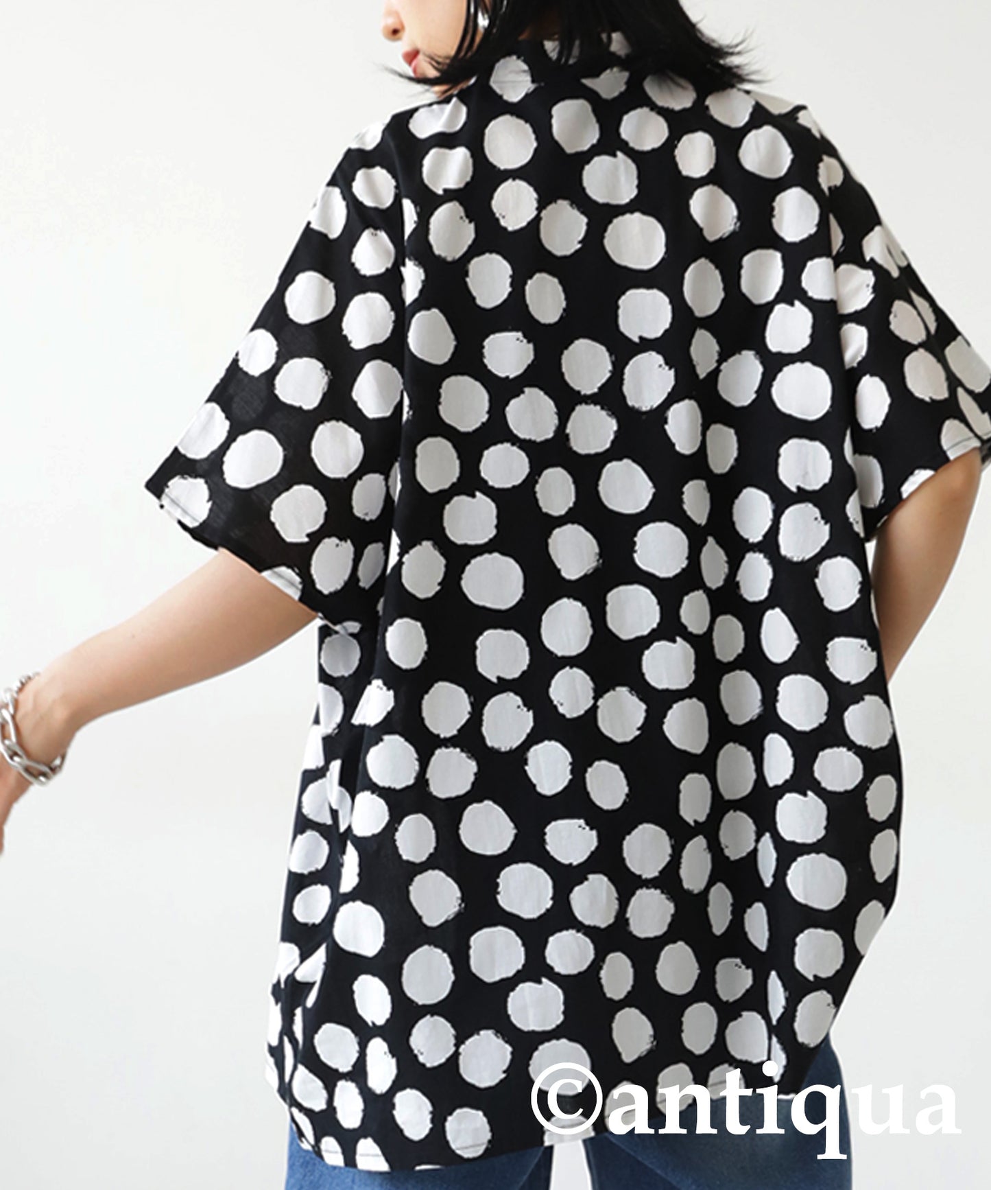 Dot pattern shirt Ladies short-sleeve