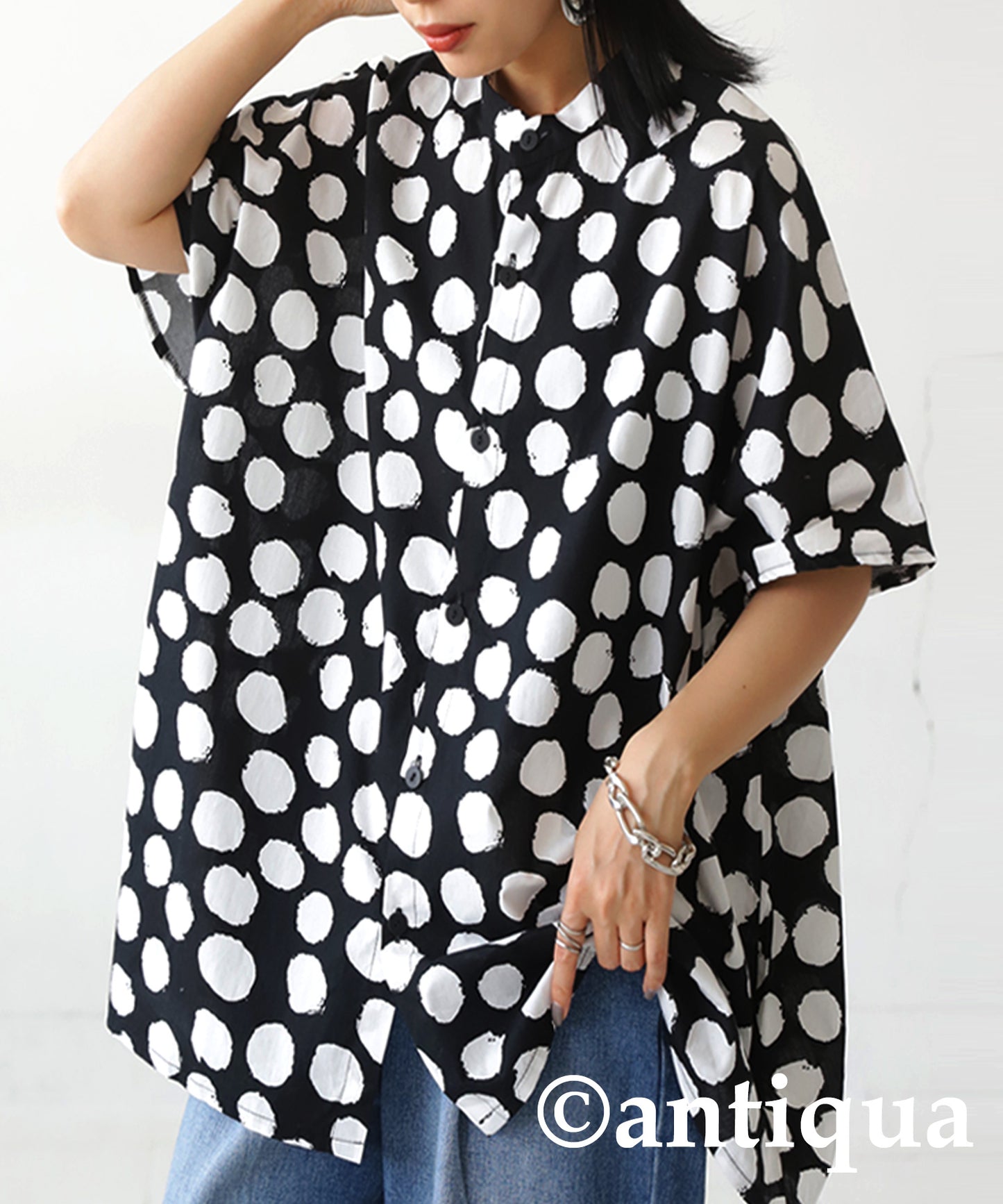 Dot pattern shirt Ladies short-sleeve