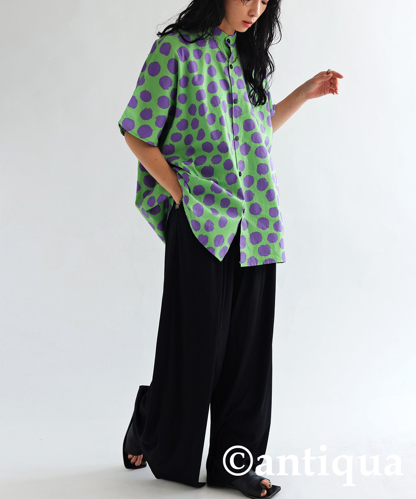 Dot pattern shirt Ladies short-sleeve