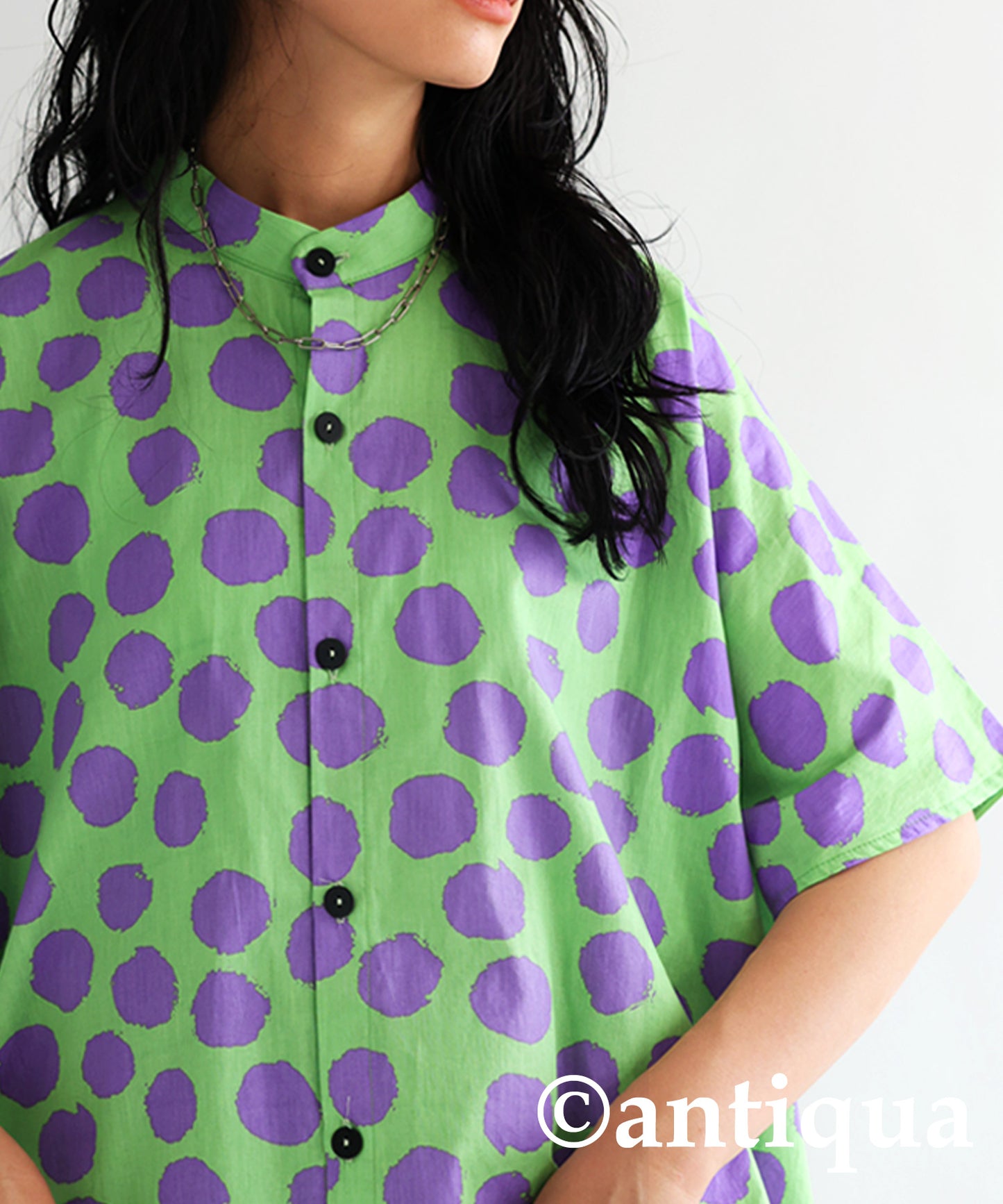 Dot pattern shirt Ladies short-sleeve